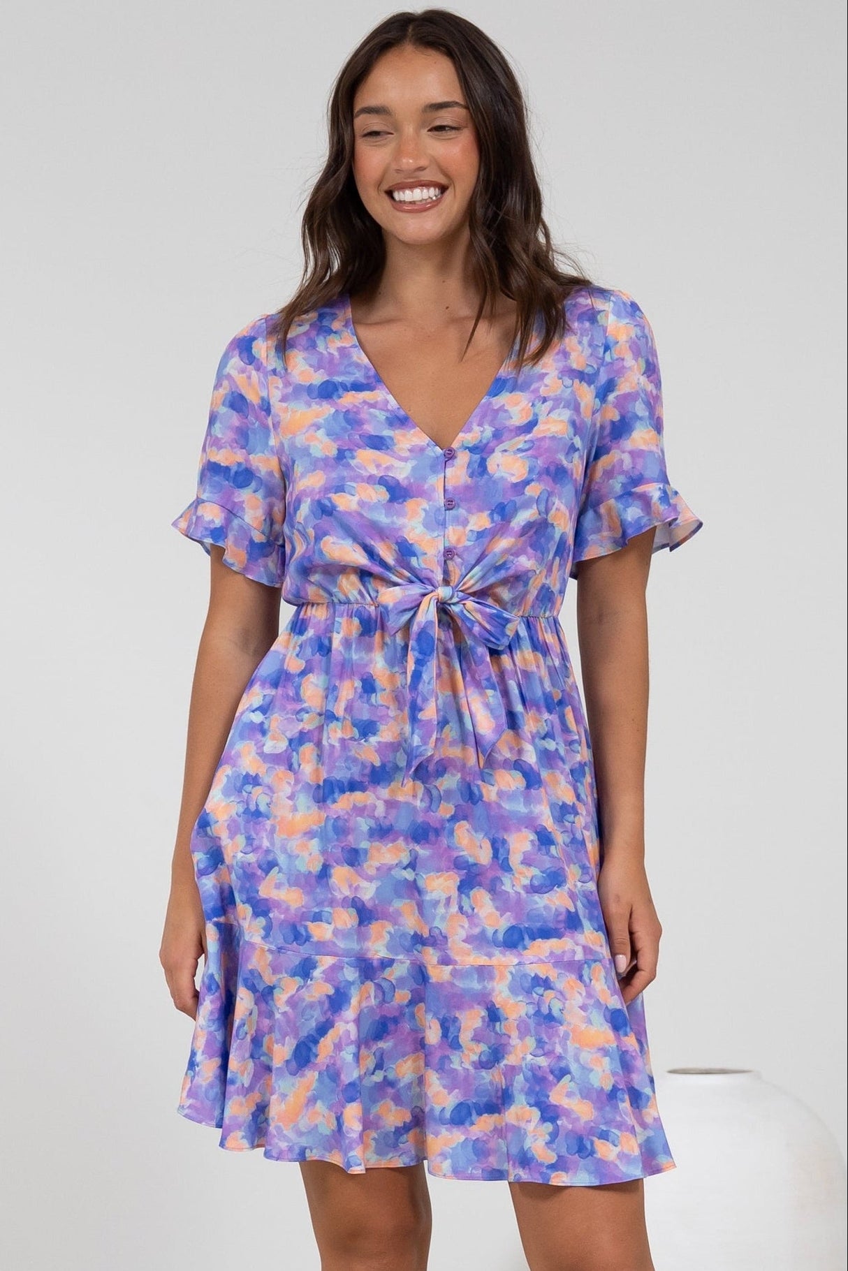 Handel Mini Dress in Confetti Print Purple