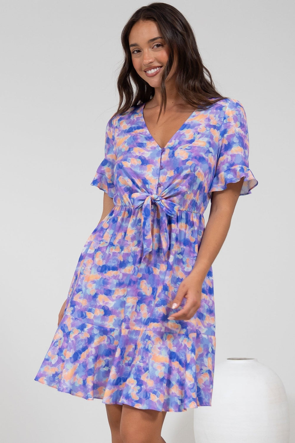 Handel Mini Dress in Confetti Print Purple