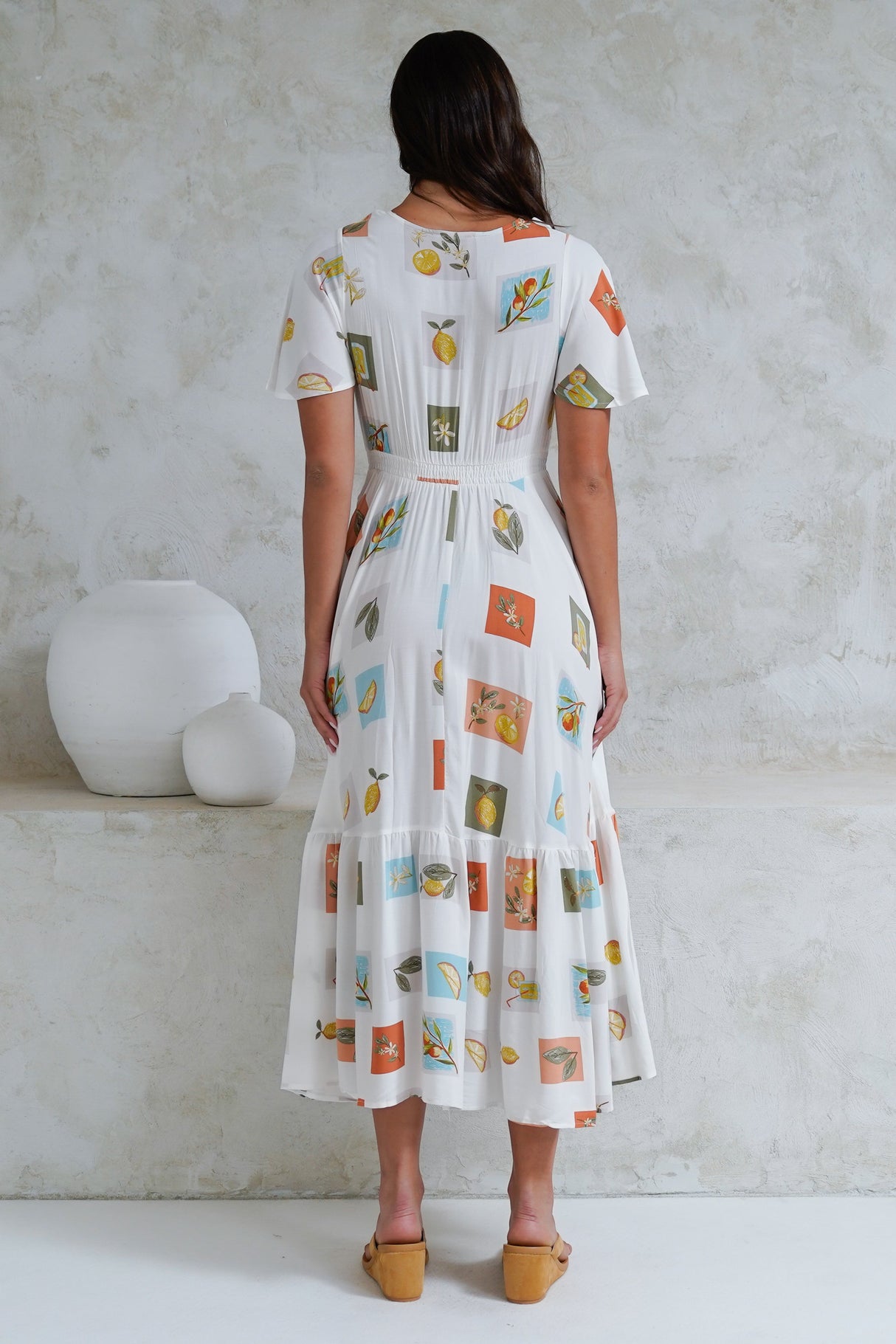 Libby Maxi Dress - Flutter Cap Sleeve Button Waist Detailed A Line Dress in Blondie Print