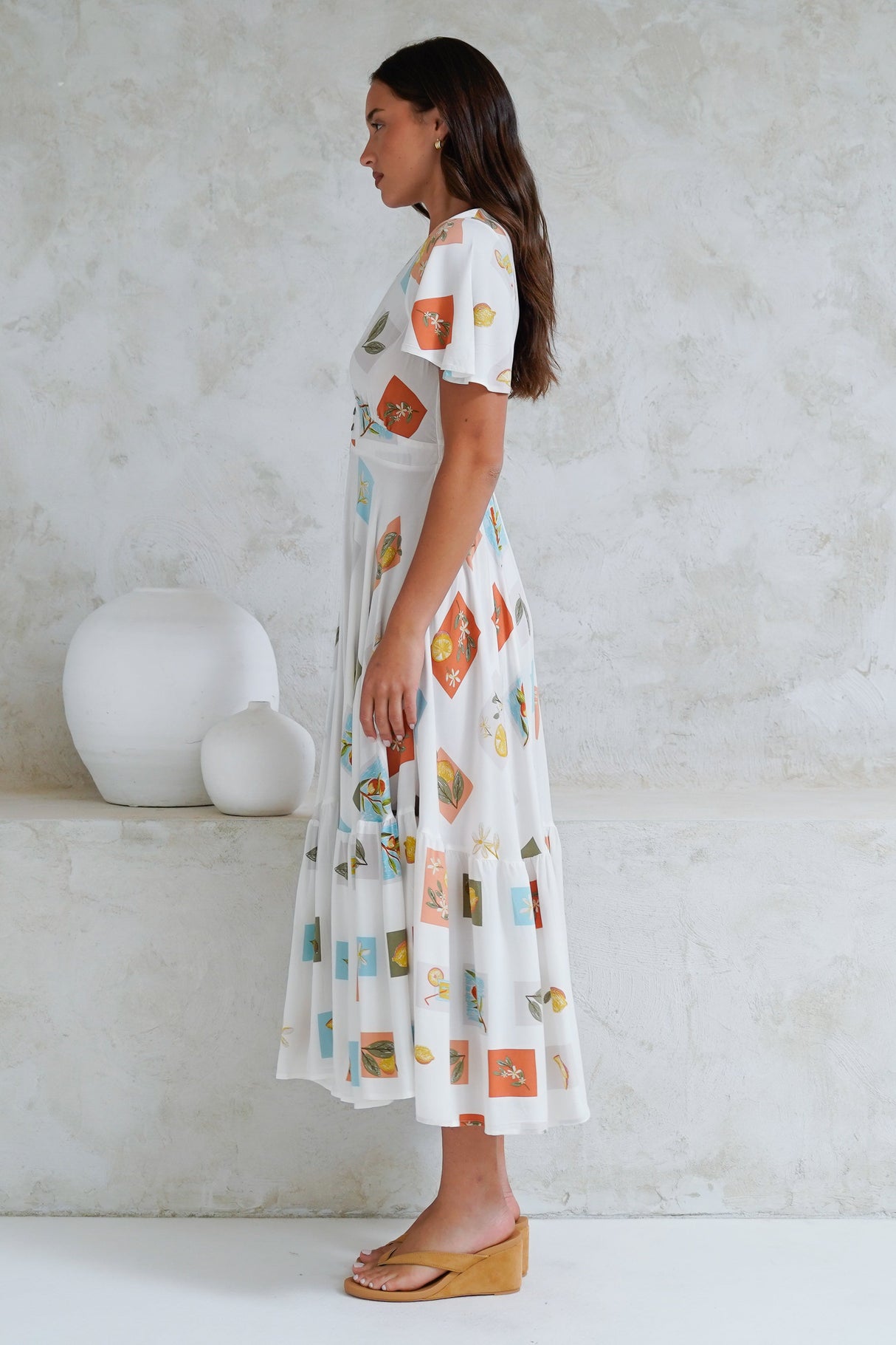 Libby Maxi Dress - Flutter Cap Sleeve Button Waist Detailed A Line Dress in Blondie Print