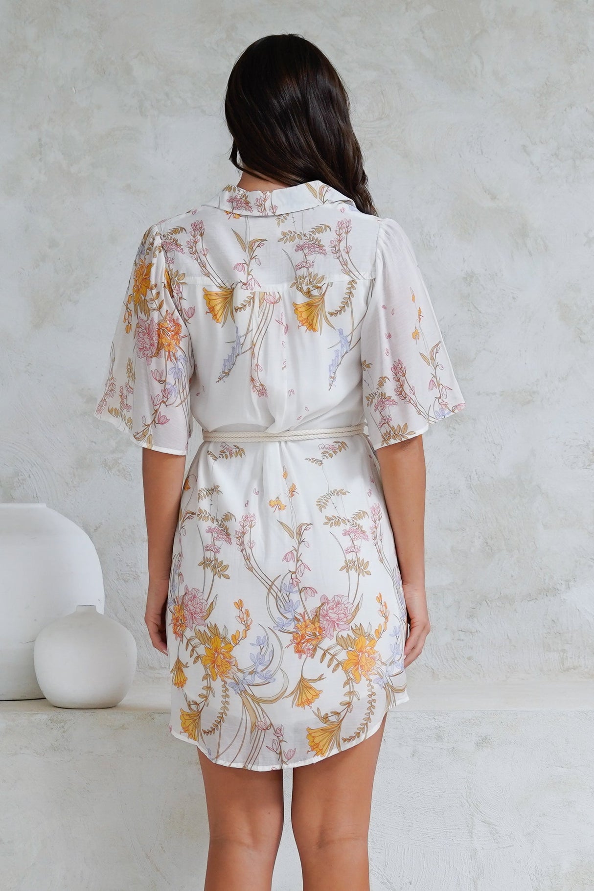 Catalina Mini Dress - Shirt Dress with Bell Sleeves and Rope Belt in Sheree Print