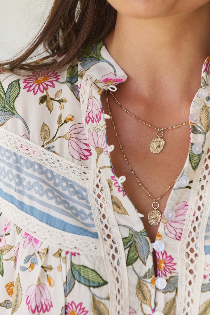 JAASE - Bee Blouse: Lace Decal Button Down Long Sleeve Blouse in Pixie Petals Print