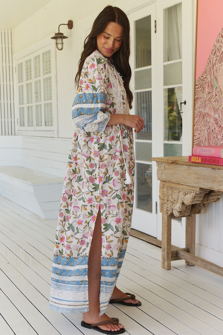 JAASE - Meadow Maxi Dress: Lace Insert Detailed Dress with Side Splits in Pixie Petals Print