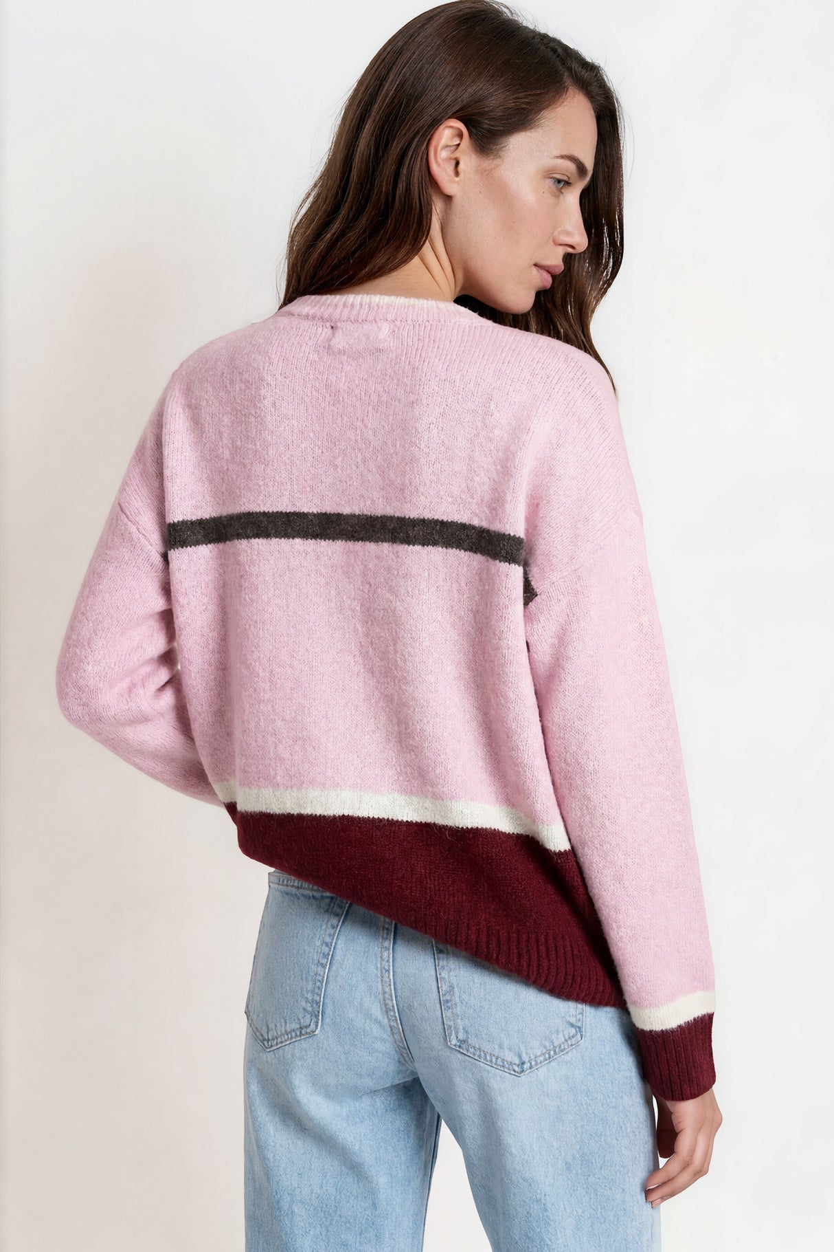 Model wearing Abbot Jumper in Pink from Salty Crush