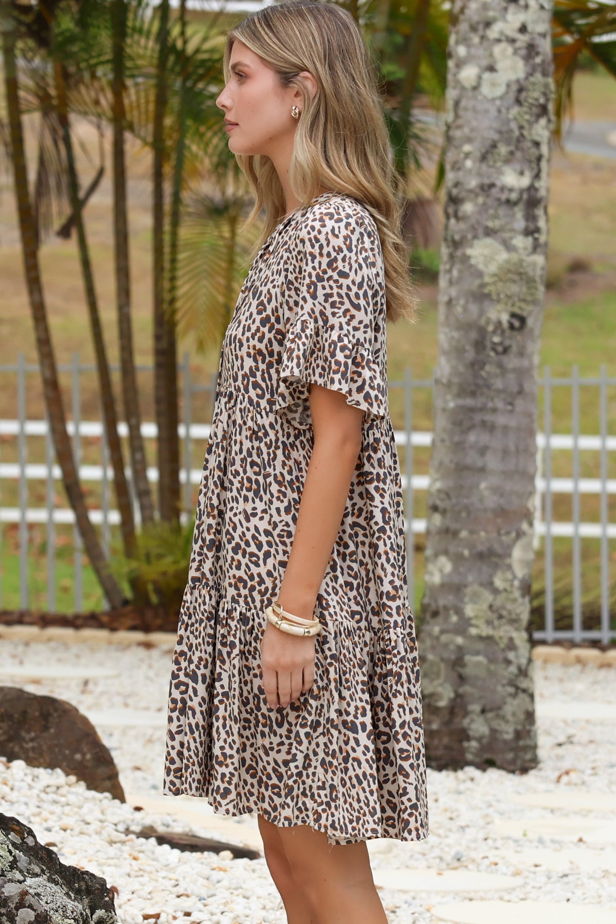 Abilia Mini Dress - Mandarin Collar Smock Dress in Perrie Print