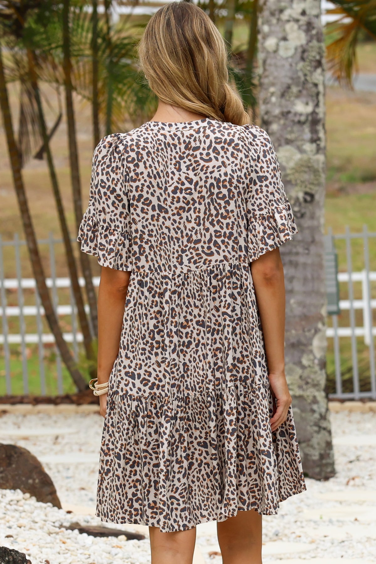 Abilia Mini Dress - Mandarin Collar Smock Dress in Perrie Print