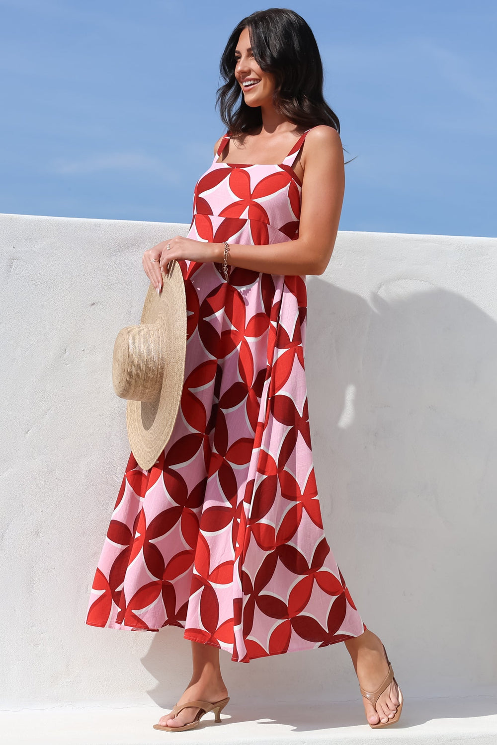 Acacia Maxi Dress - Square Neckline Thick Adjustable Strap Sun Dress in Bambina Print