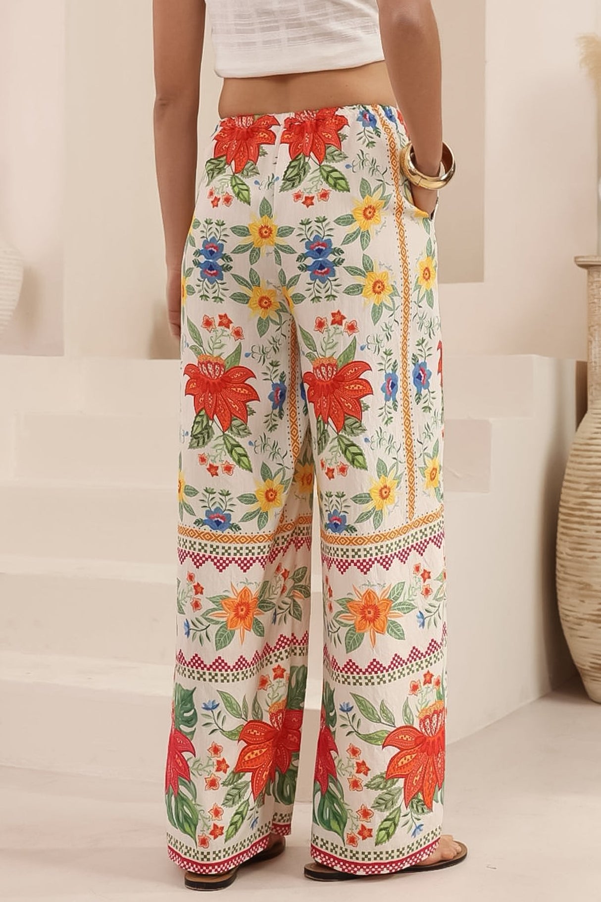 Adelaide Pants - Drawstring High Waisted Wide Leg Pant in Alma Print