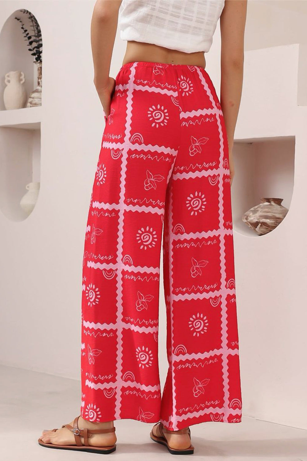 Adelaide Pants - Drawstring High Waisted Wide Leg Pant in Cambria Print