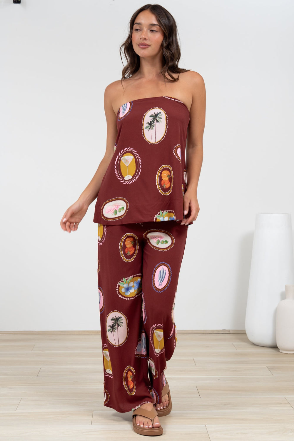 Adelaide Pants - Drawstring High Waisted Wide Leg Pant in Tamrin Print