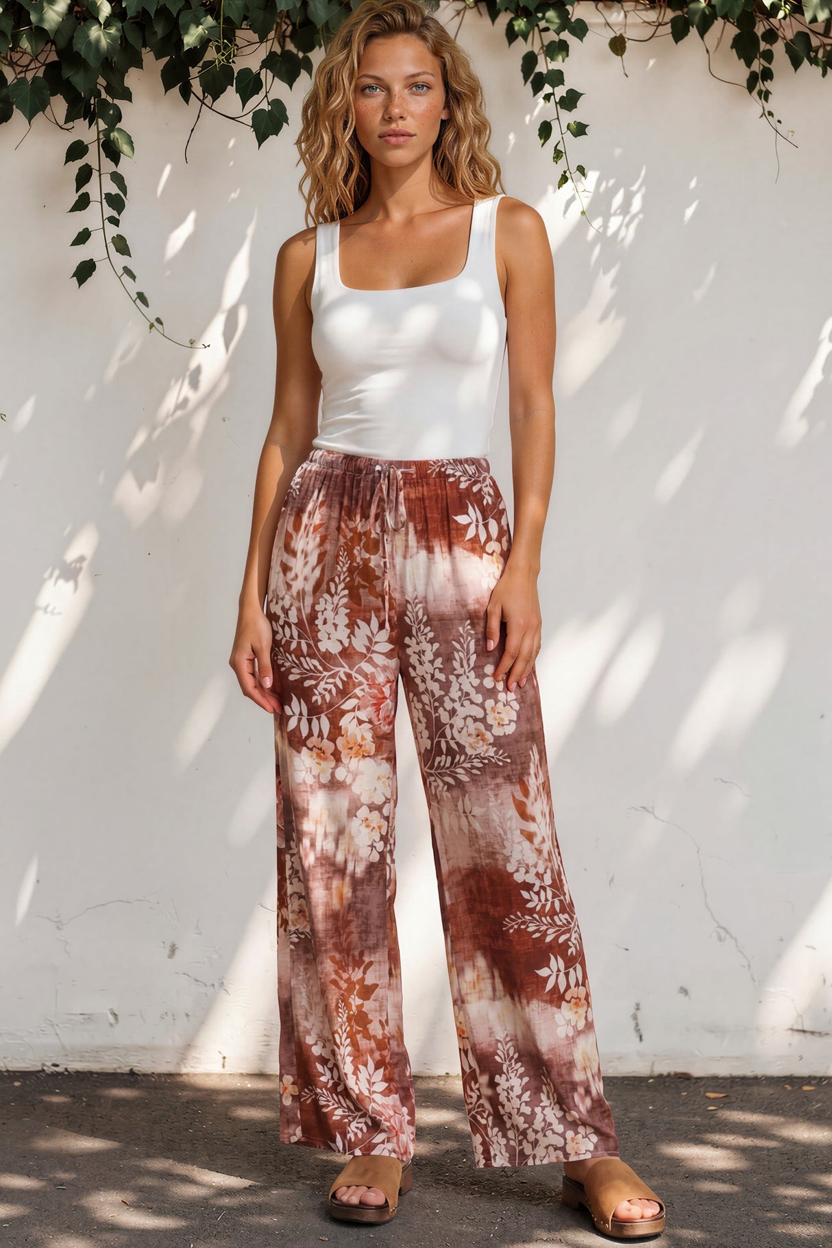 Model wearing Adelaide Pants in Ashara Print from Salty Crush