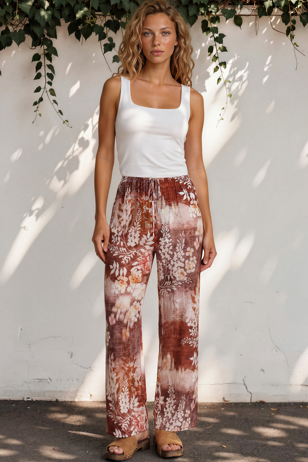 Model wearing Adelaide Pants in Ashara Print from Salty Crush