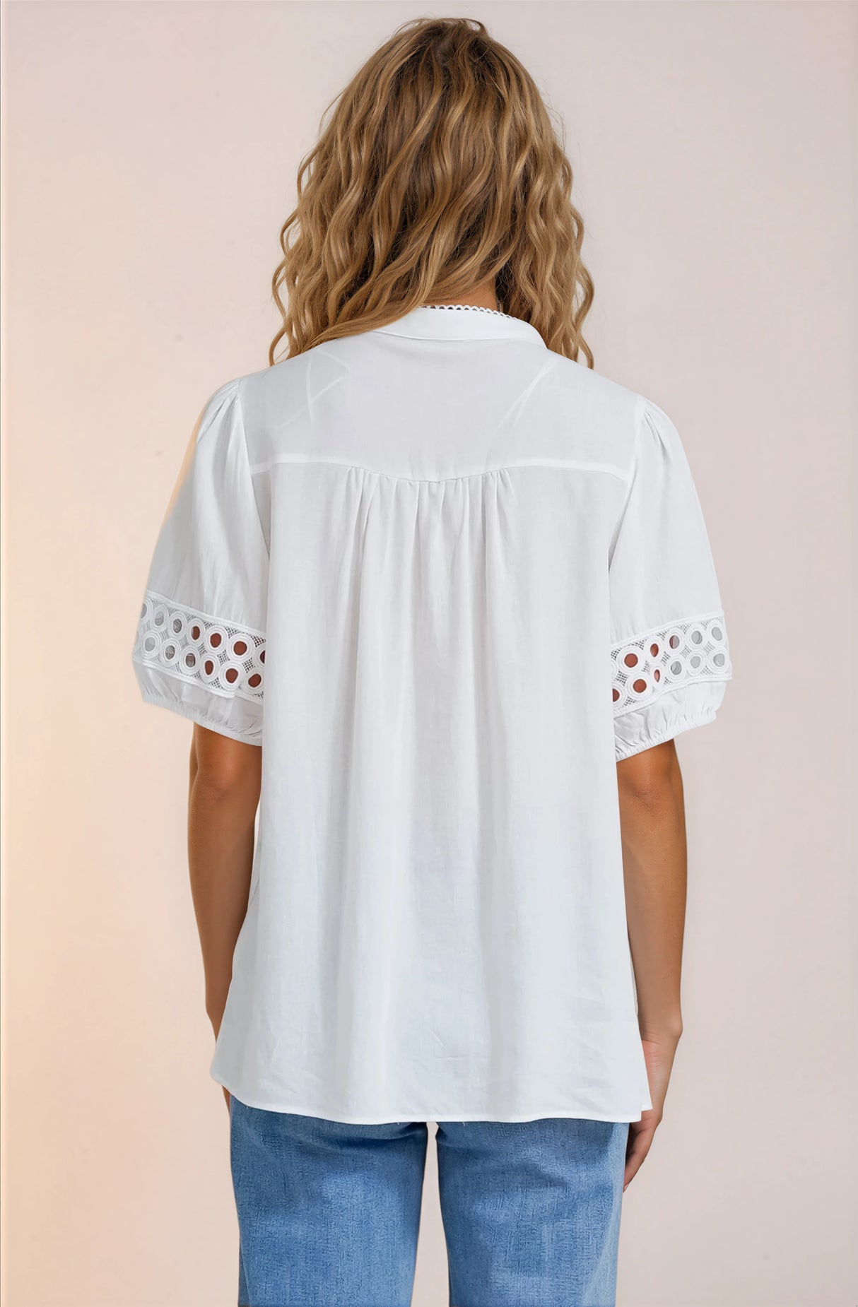 Alenna Shirt - Mandarin Collar Cut Out Detailed Short Sleeve Button Down in White
