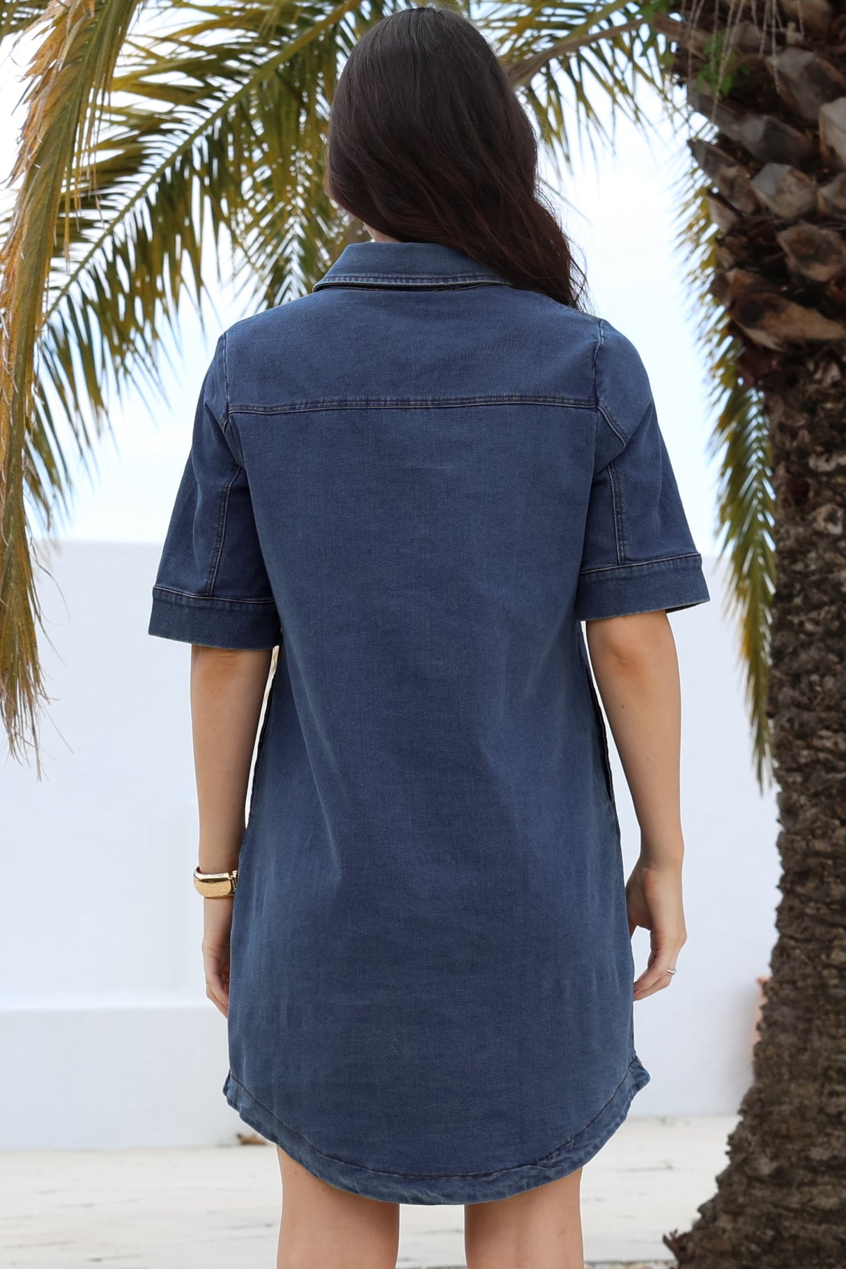 Alyssa Mini Dress - Collared Button-Down Denim Shirt Dress in Denim Blue