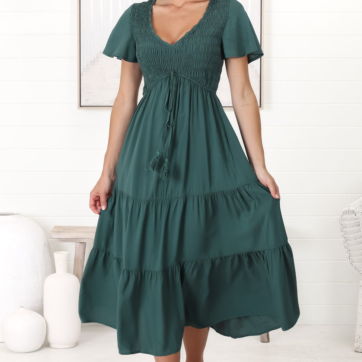 Shop the Amaya Midi Dress in Emerald Green | Salty Crush