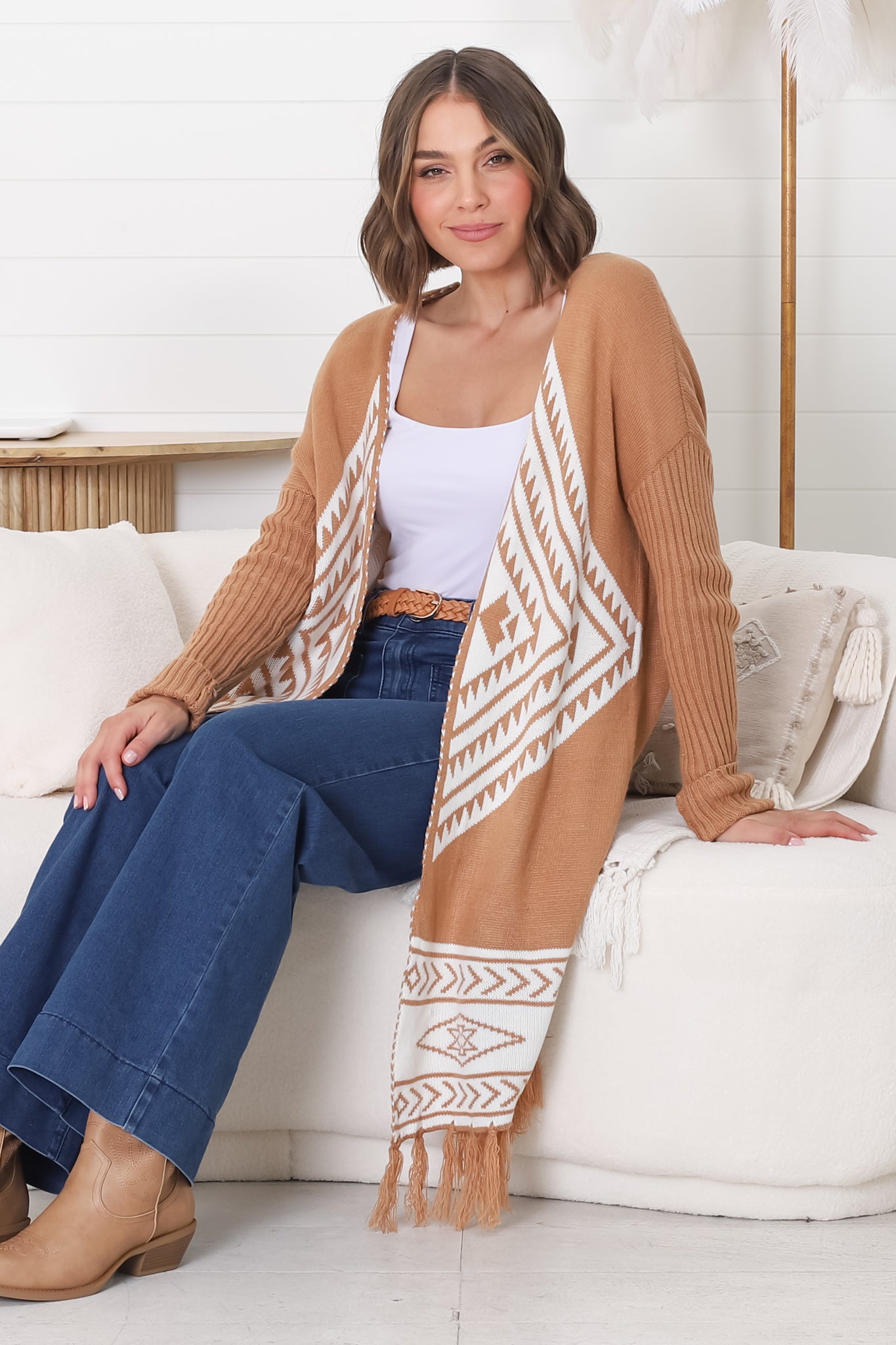 Camel open front cardigan hotsell