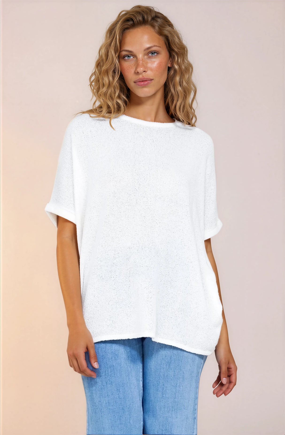 Model wearing Andre Top in White from Salty Crush