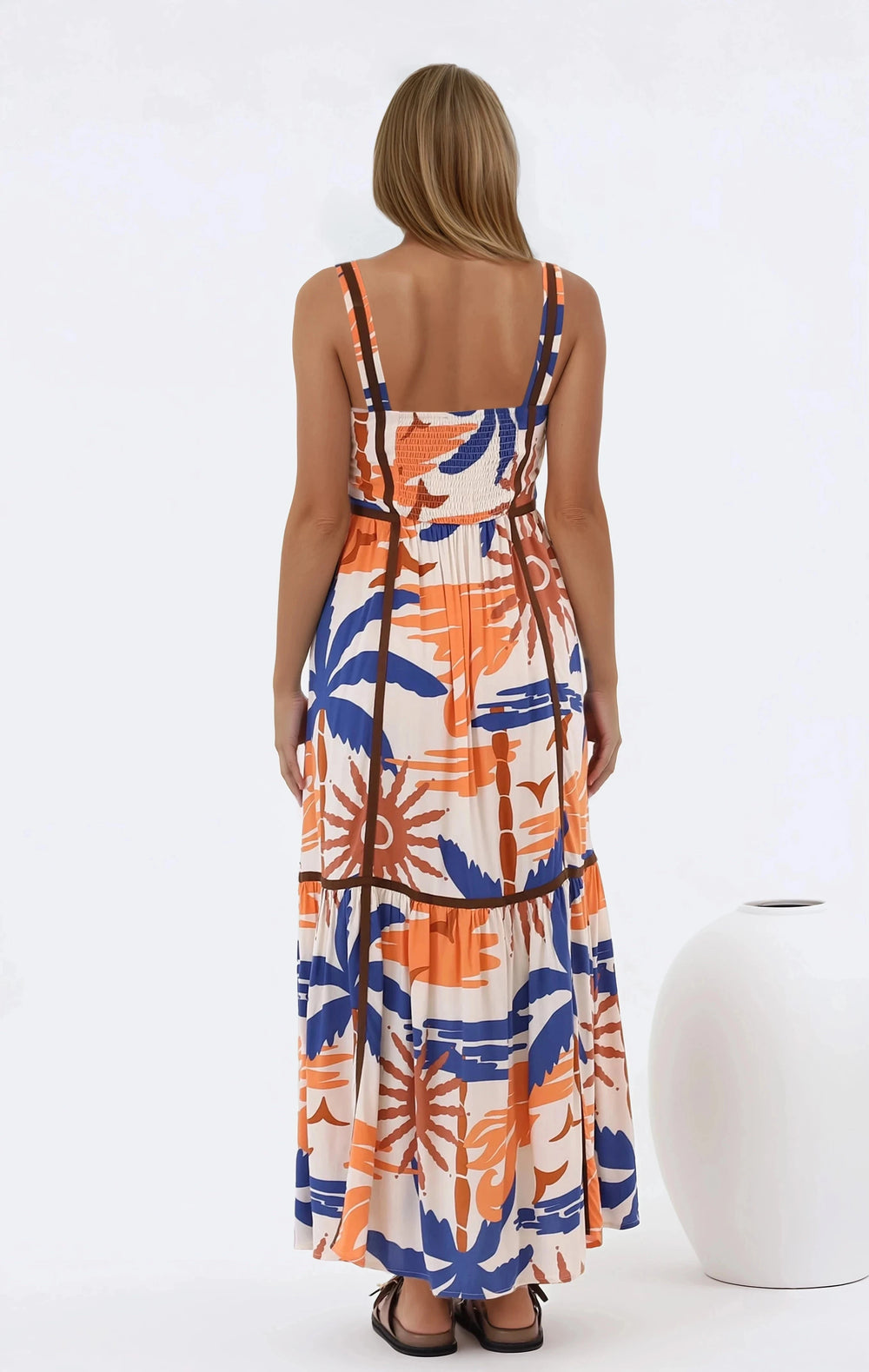 Angie Maxi Dress - Thick Strap Tiered Skirt Sun Dress in Trula Print