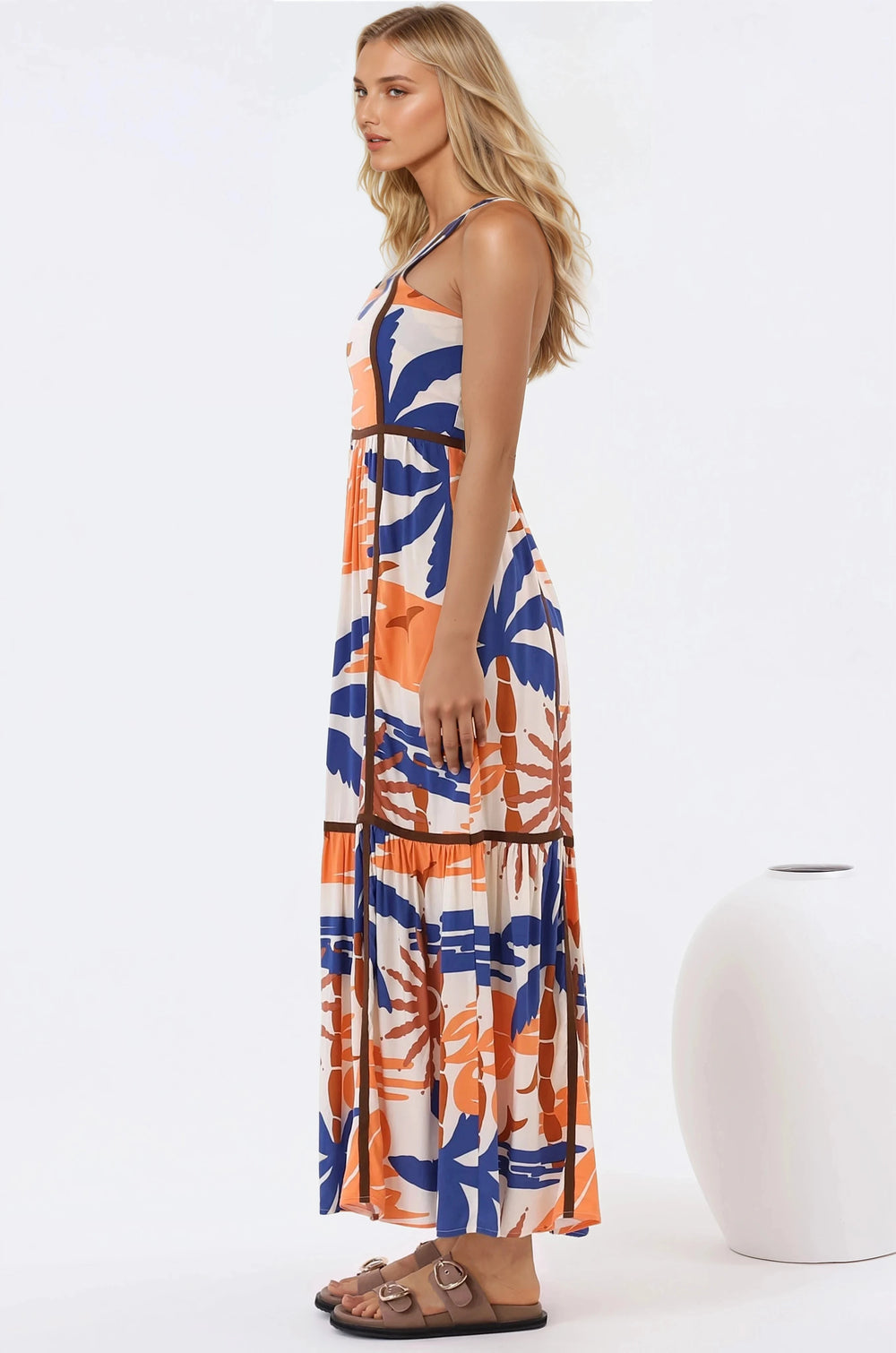 Angie Maxi Dress - Thick Strap Tiered Skirt Sun Dress in Trula Print