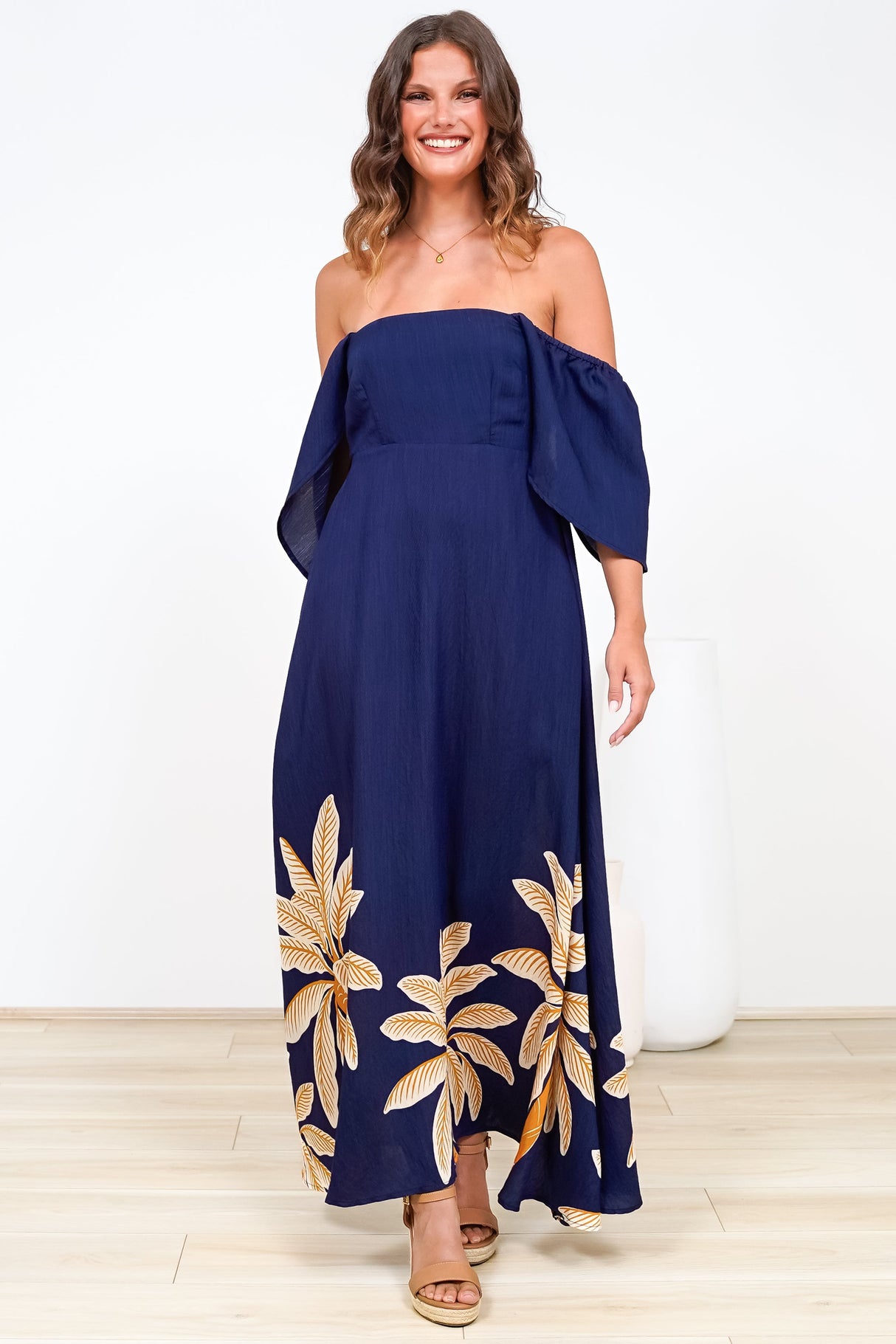 Ashby Maxi Dress - On or Off Shoulder A-Line Dress with Pockets in Raphael Print