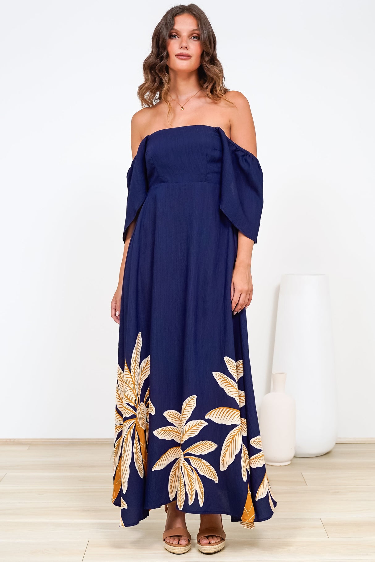 Ashby Maxi Dress - On or Off Shoulder A-Line Dress with Pockets in Raphael Print