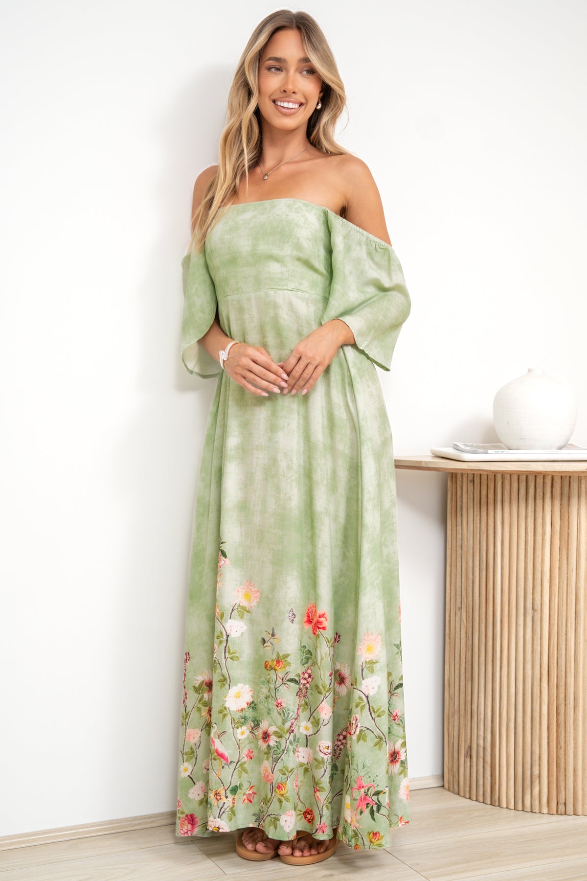 Ashby Maxi Dress - On or Off Shoulder A-Line Dress with Pockets in Ferngully Print