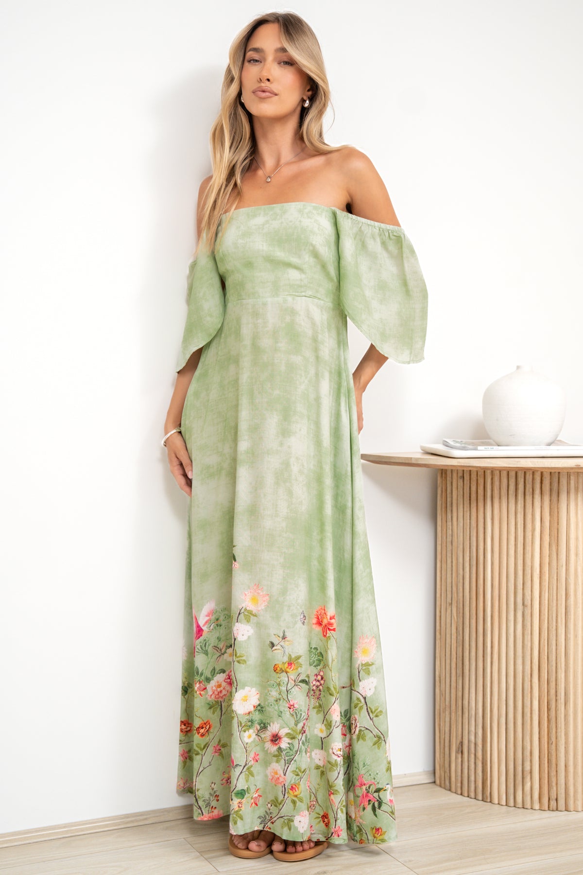 Ashby Maxi Dress - On or Off Shoulder A-Line Dress with Pockets in Ferngully Print