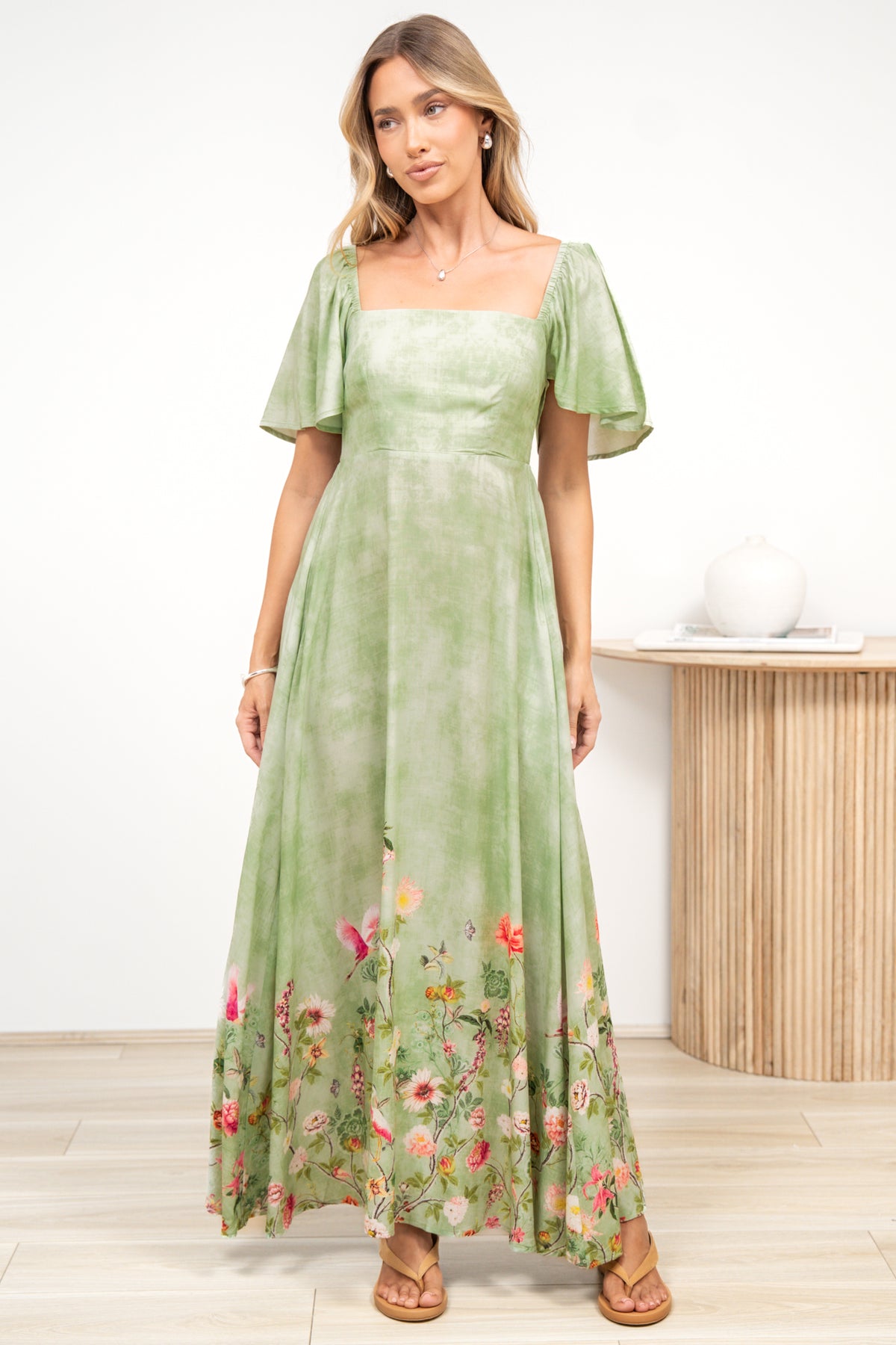 Ashby Maxi Dress - On or Off Shoulder A-Line Dress with Pockets in Ferngully Print