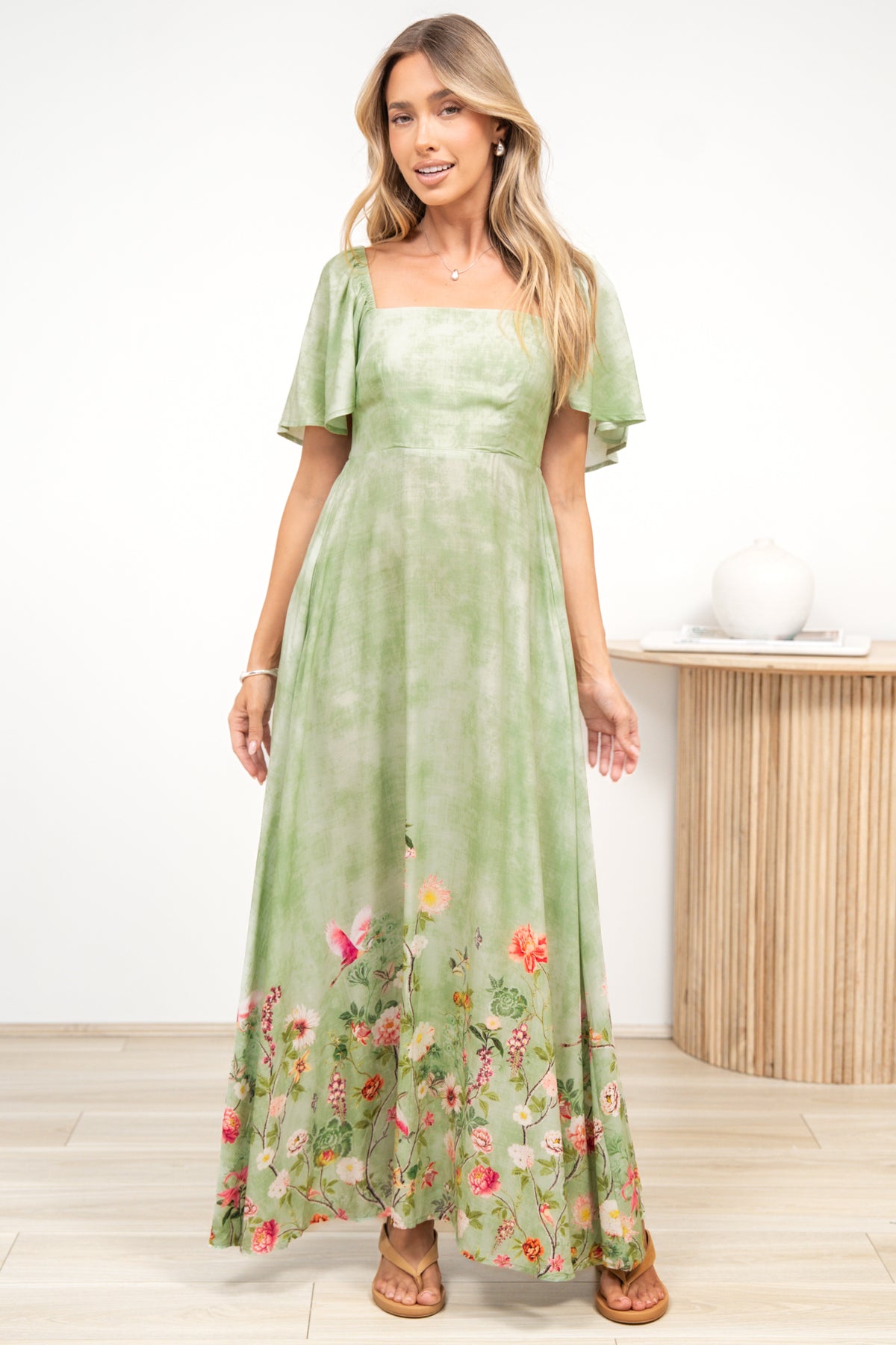 Ashby Maxi Dress - On or Off Shoulder A-Line Dress with Pockets in Ferngully Print