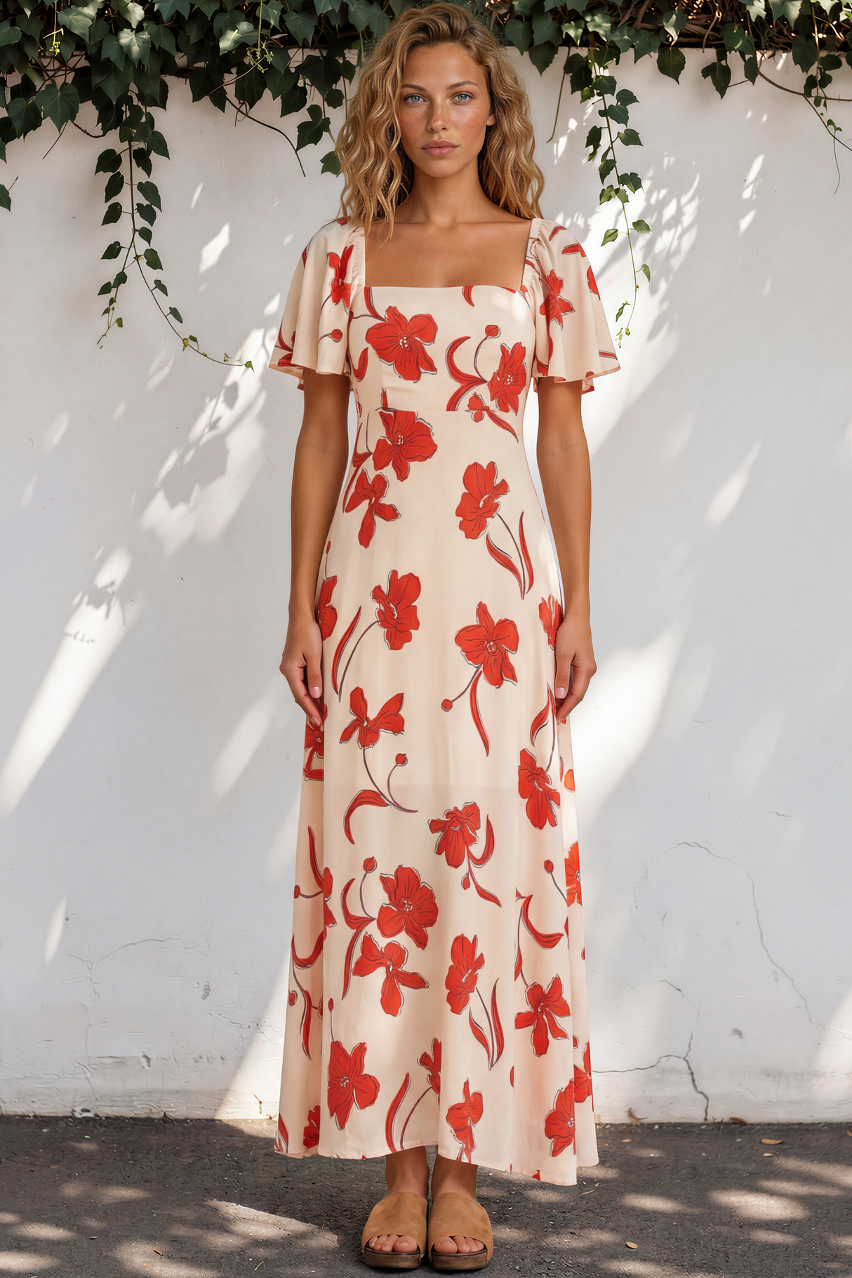 Model wearing Ashby Maxi Dress in Arli Print from Salty Crush