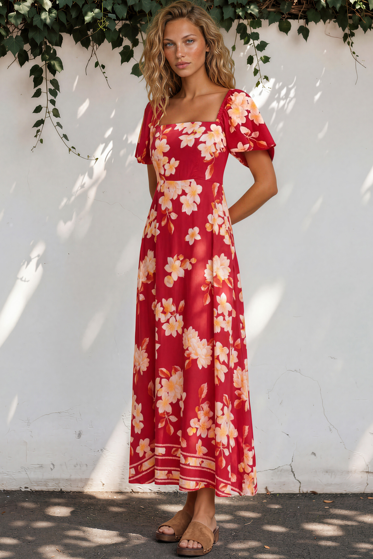 Model wearing Ashby Maxi Dress in Varenna Print from Salty Crush