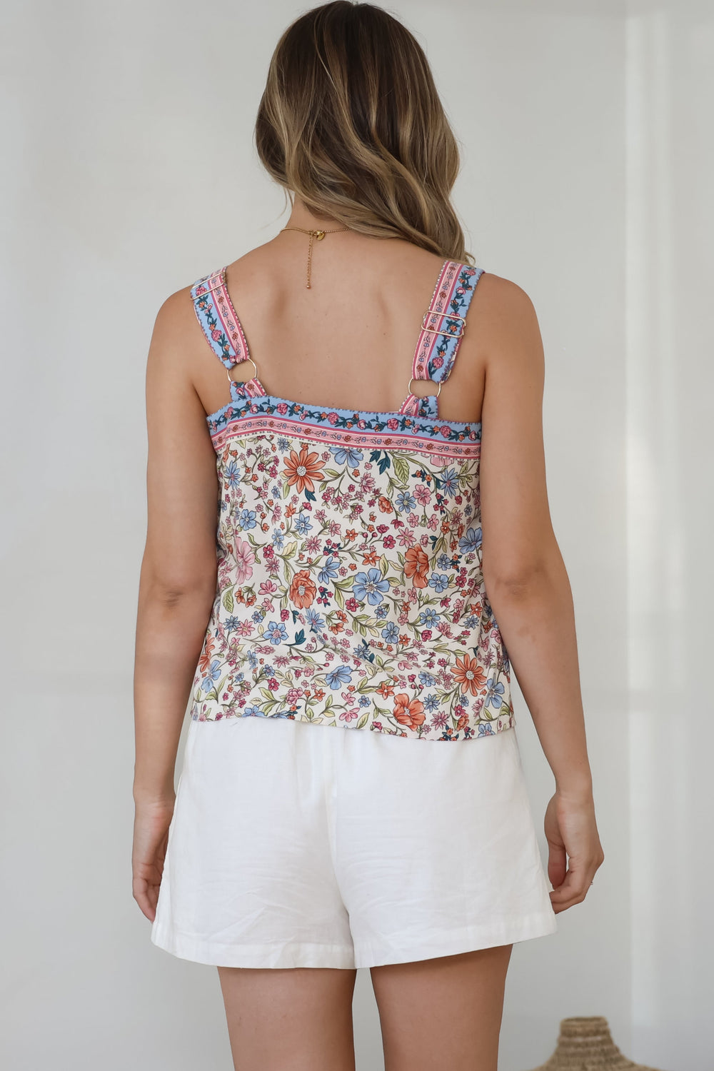 Aspa Top - Thick Adjustable Strap Button Front Crop in Scottie Print