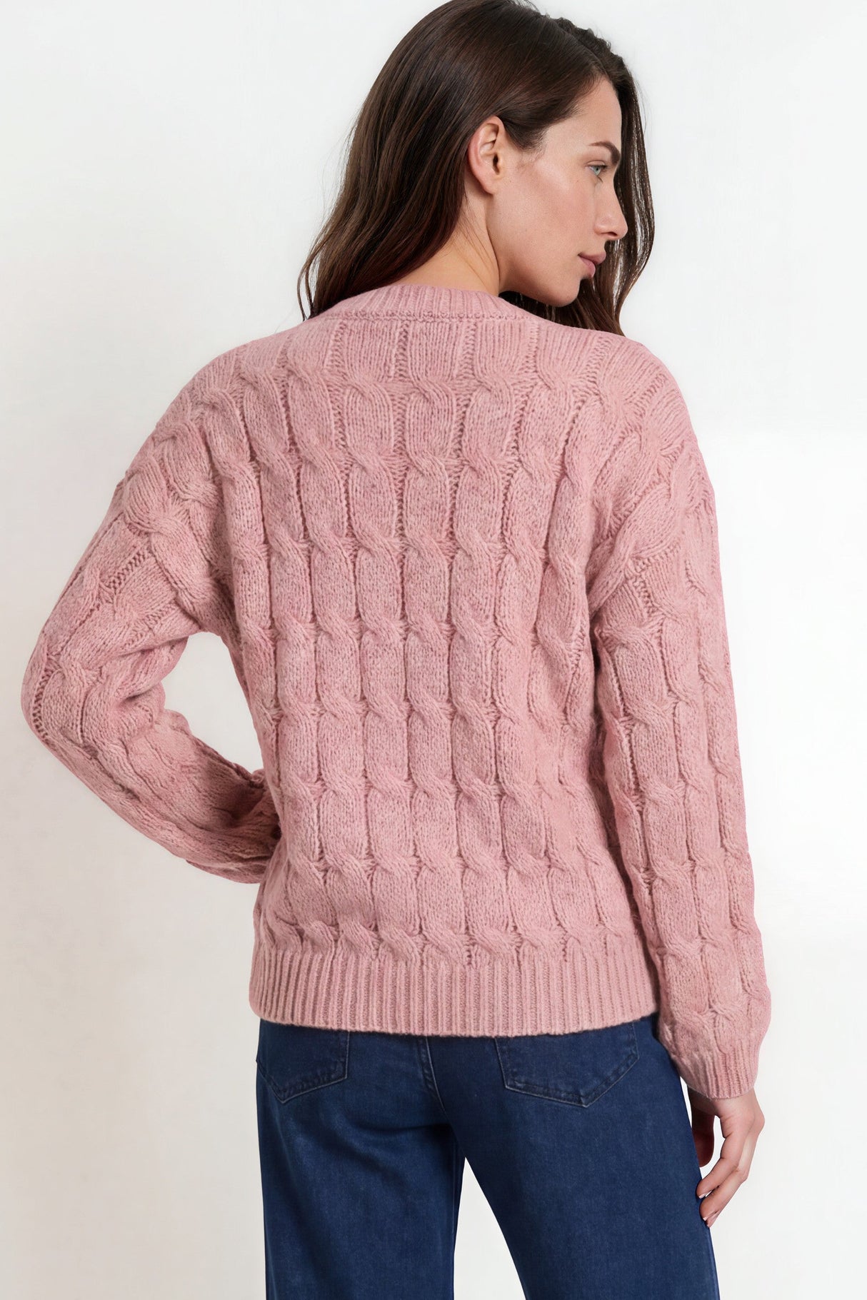 Model wearing Aspen Cardigan in Pink from Salty Crush