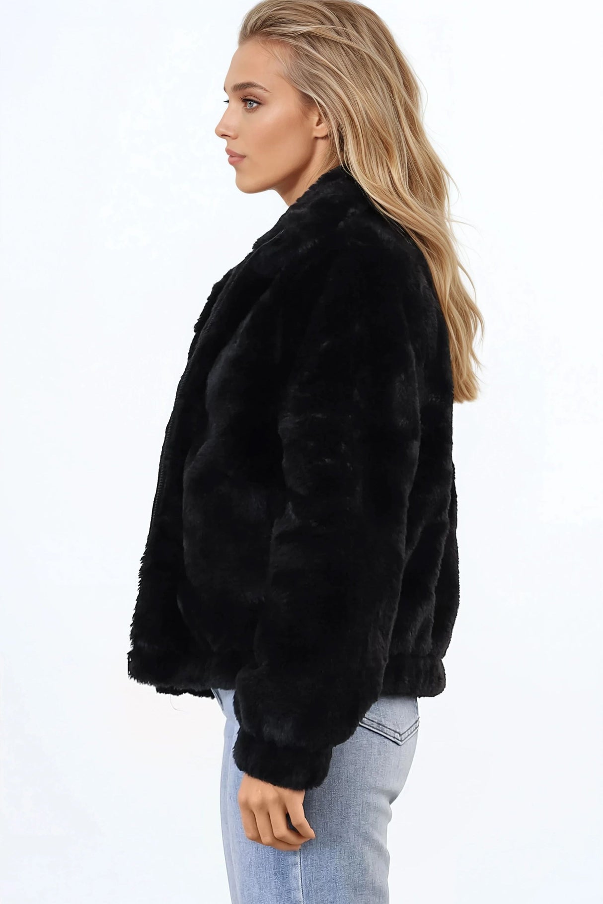 Austin Jacket - Zip Up Teddy Jacket with Pockets in Black