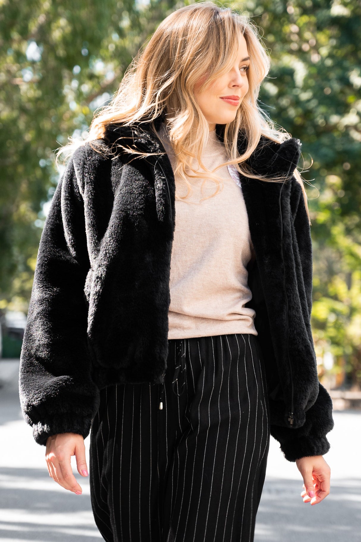 Austin Jacket - Zip Up Teddy Jacket with Pockets in Black