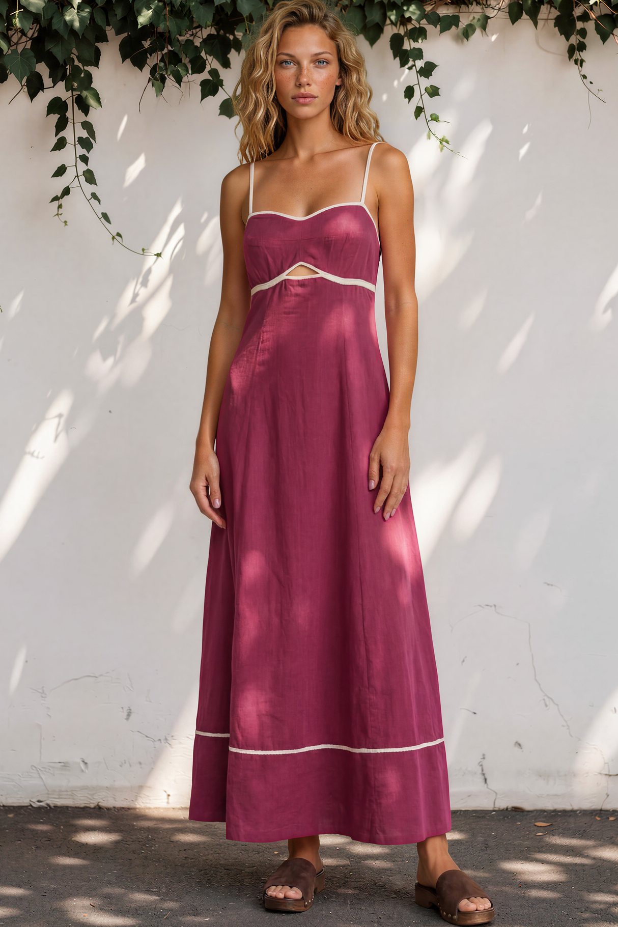 Model wearing Aviva Maxi Dress in Plum from Salty Crush