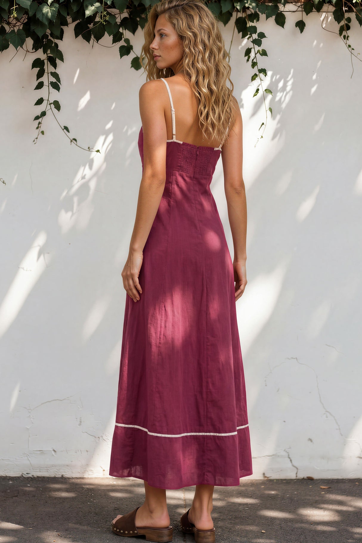 Model wearing Aviva Maxi Dress in Plum from Salty Crush