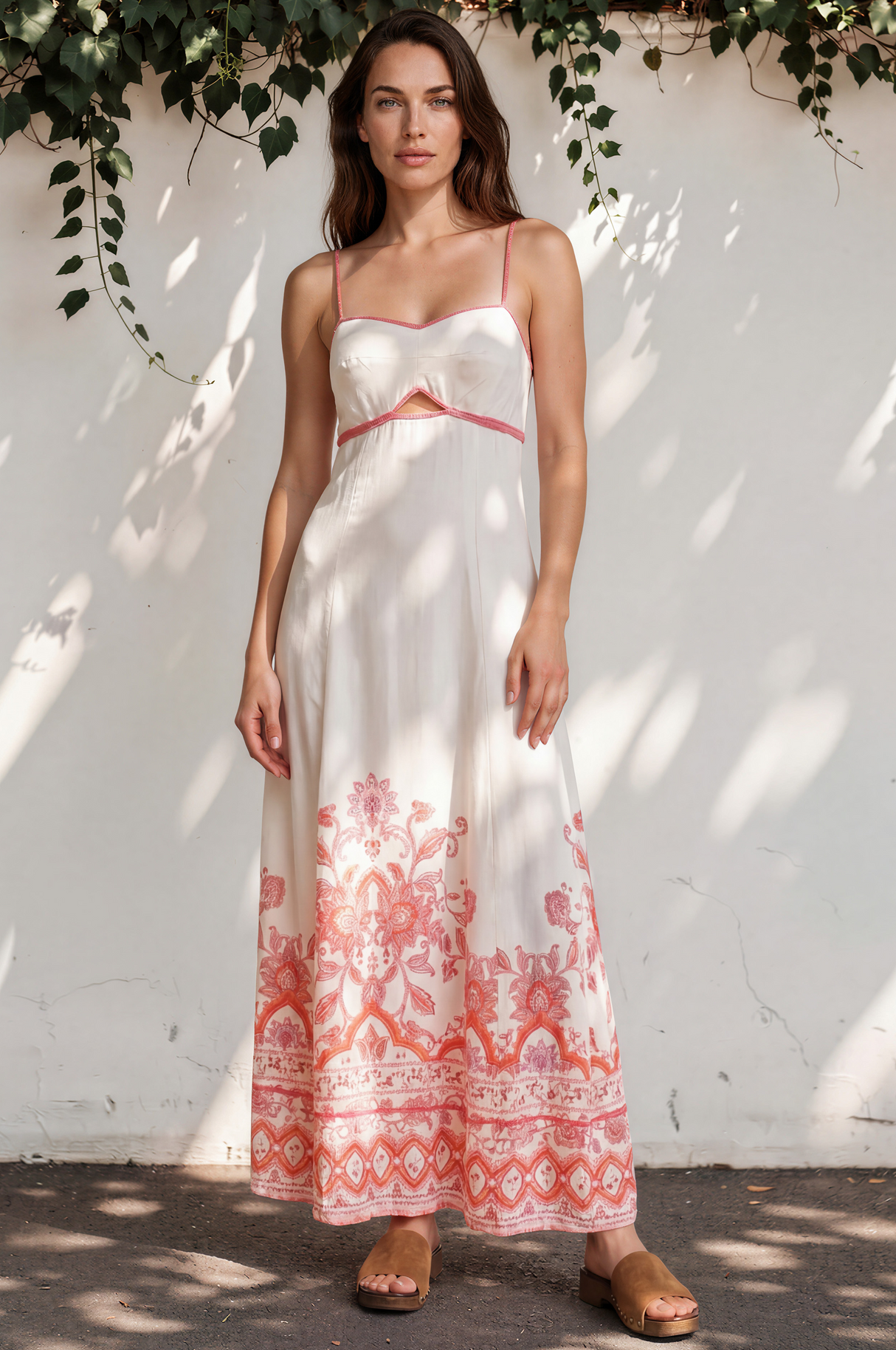 Model wearing Aviva Maxi Dress in Tawny Print from Salty Crush