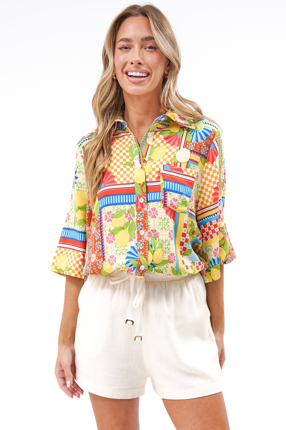 Balbi Shirt - Relaxed Button Down Shirt in Limone Bella Print