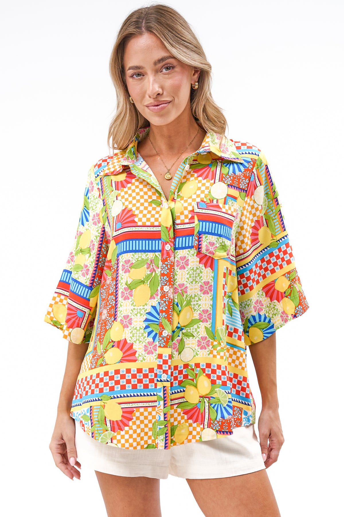 Balbi Shirt - Relaxed Button Down Shirt in Limone Bella Print