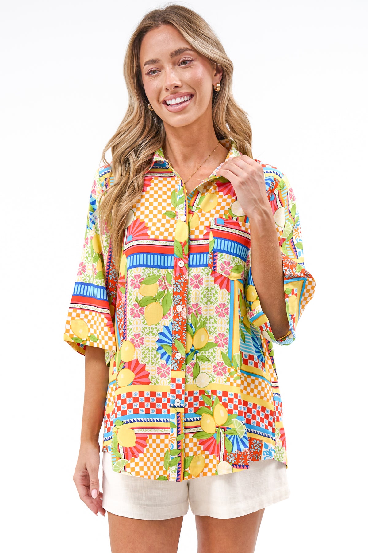 Balbi Shirt - Relaxed Button Down Shirt in Limone Bella Print