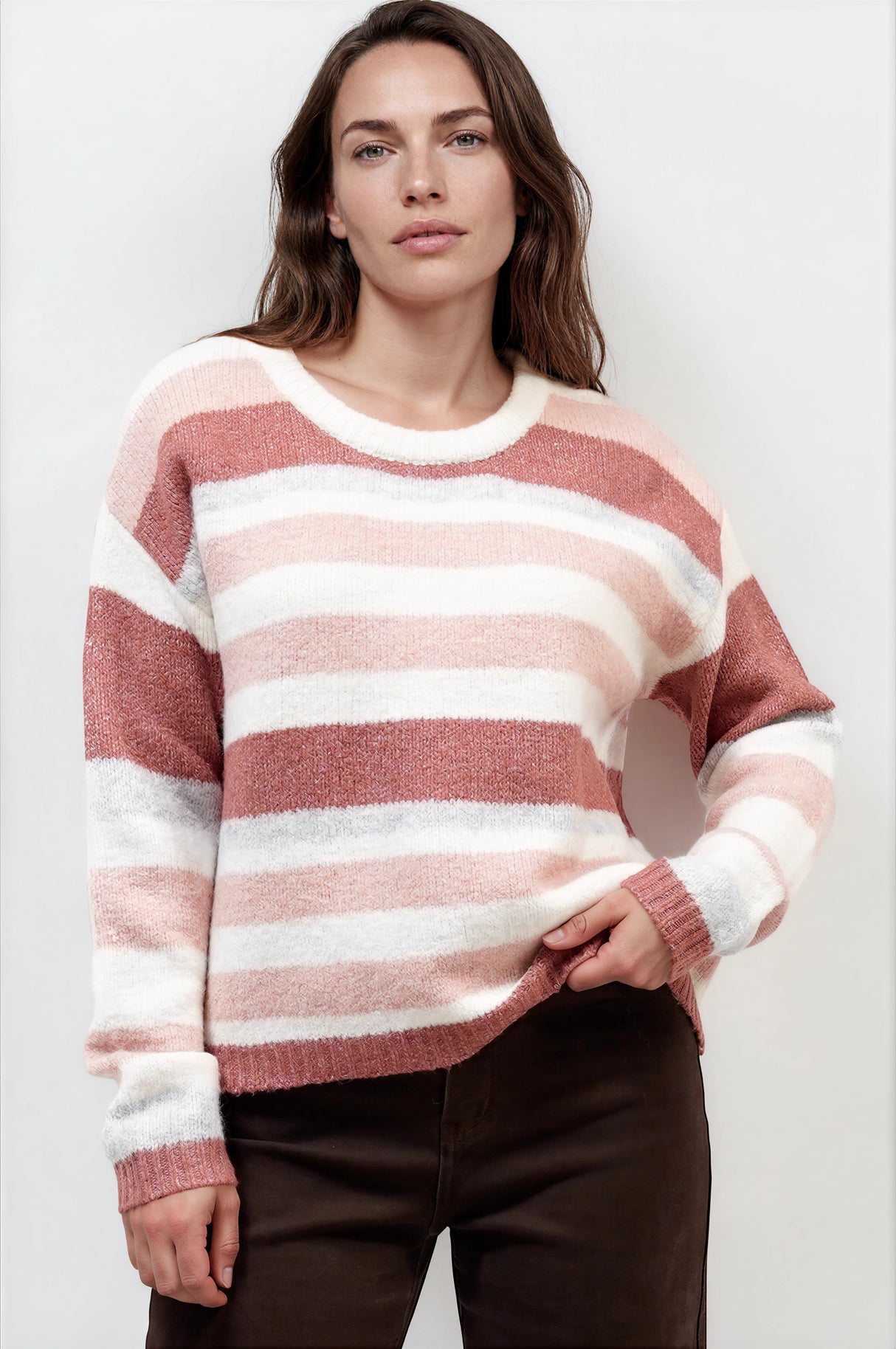Model wearing Bay Jumper in Pink from Salty Crush