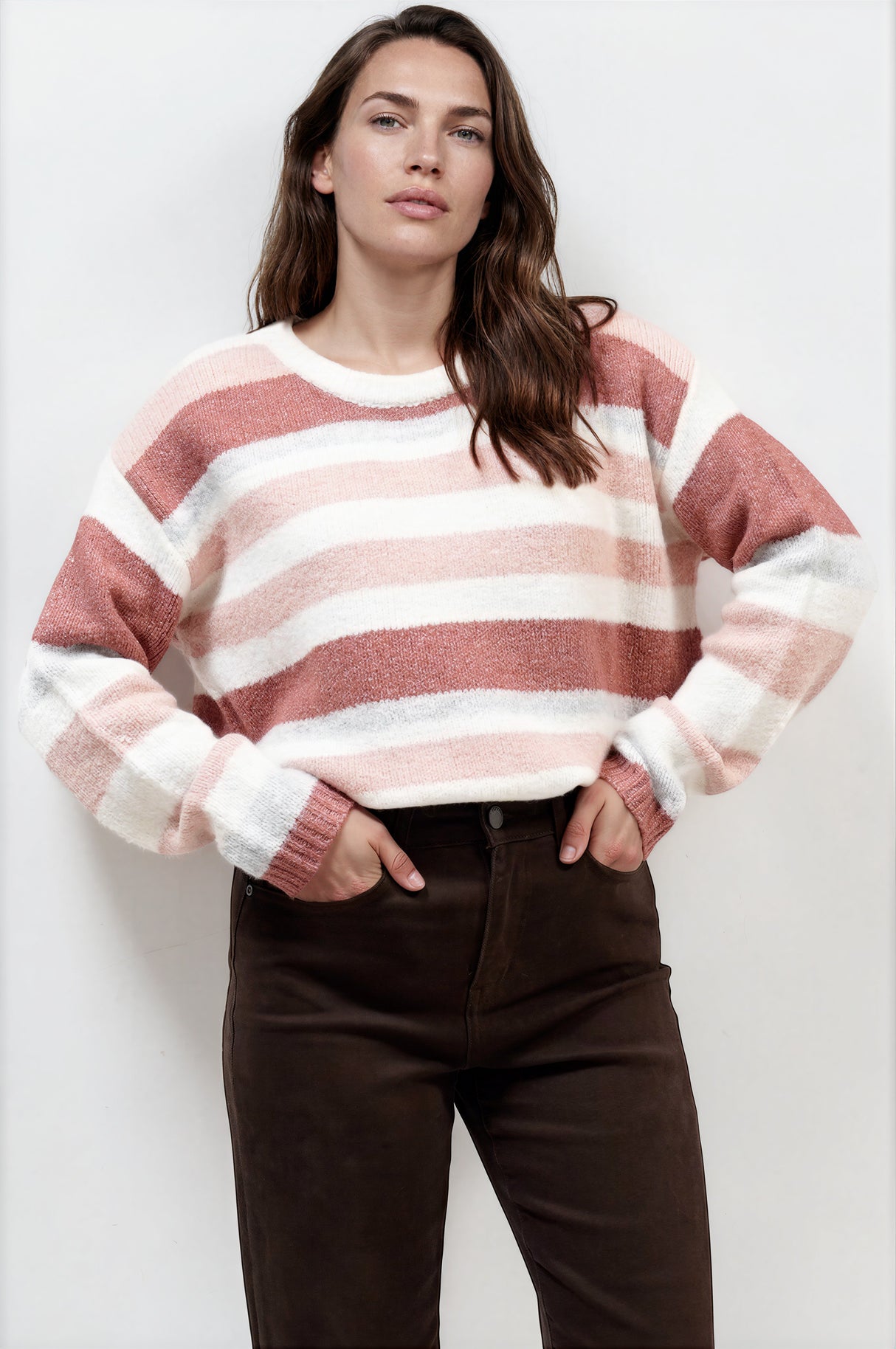 Model wearing Bay Jumper in Pink from Salty Crush