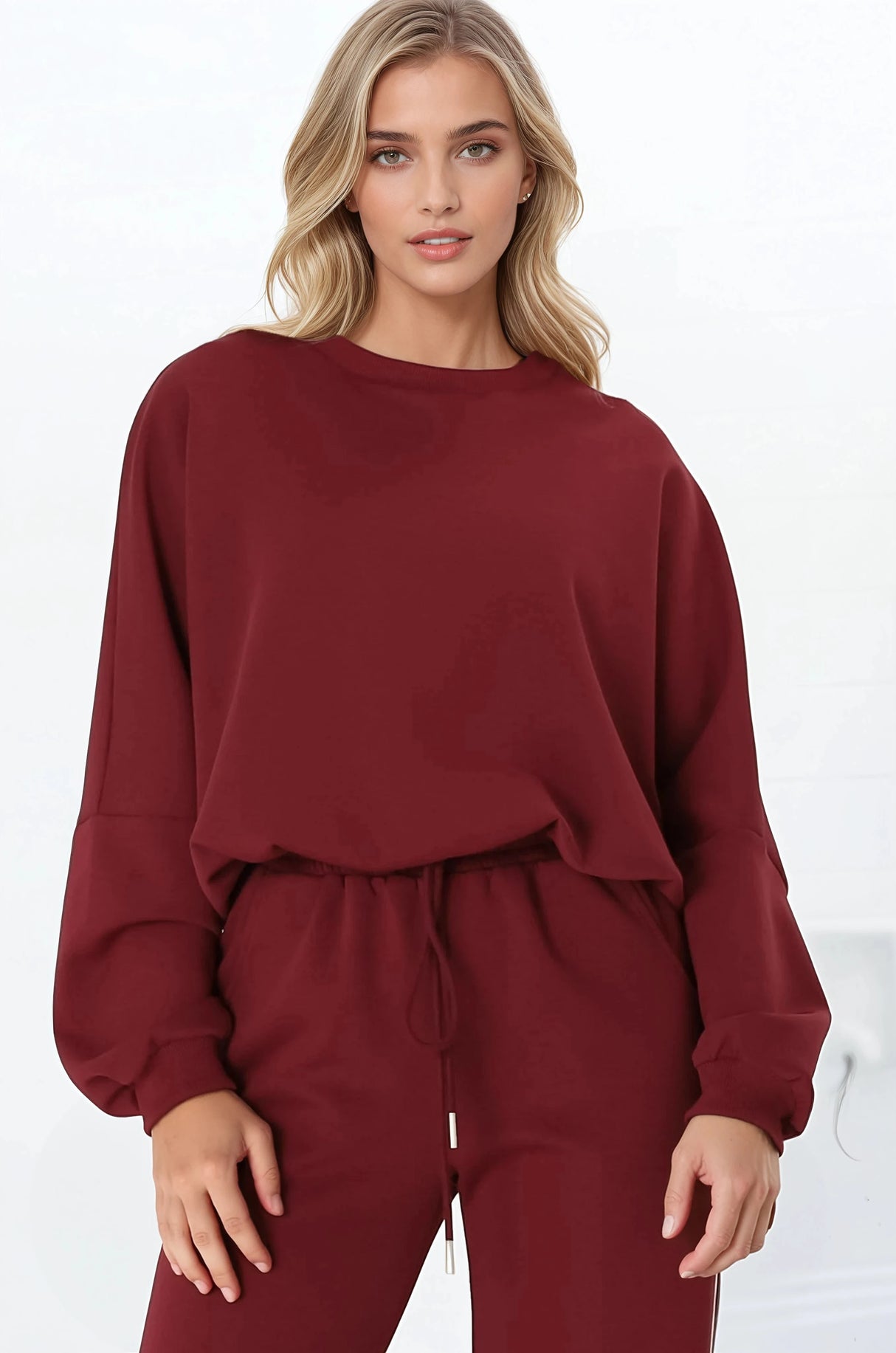 Beckham Jumper - Crew Neck Cropped Jumper with Racing Stripe Decal in Burgundy