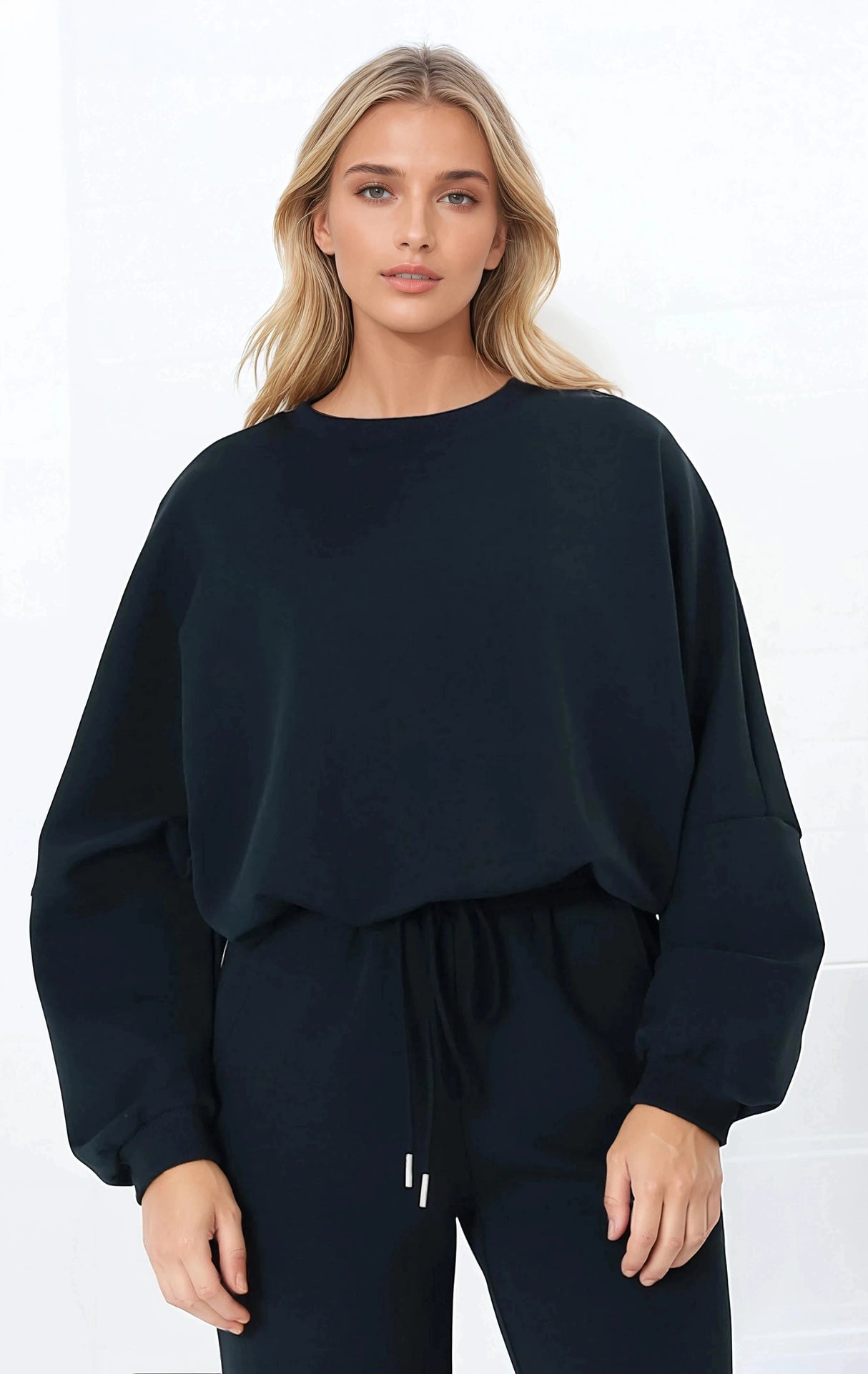 Beckham Jumper - Crew Neck Cropped Jumper with Racing Stripe Decal in Navy