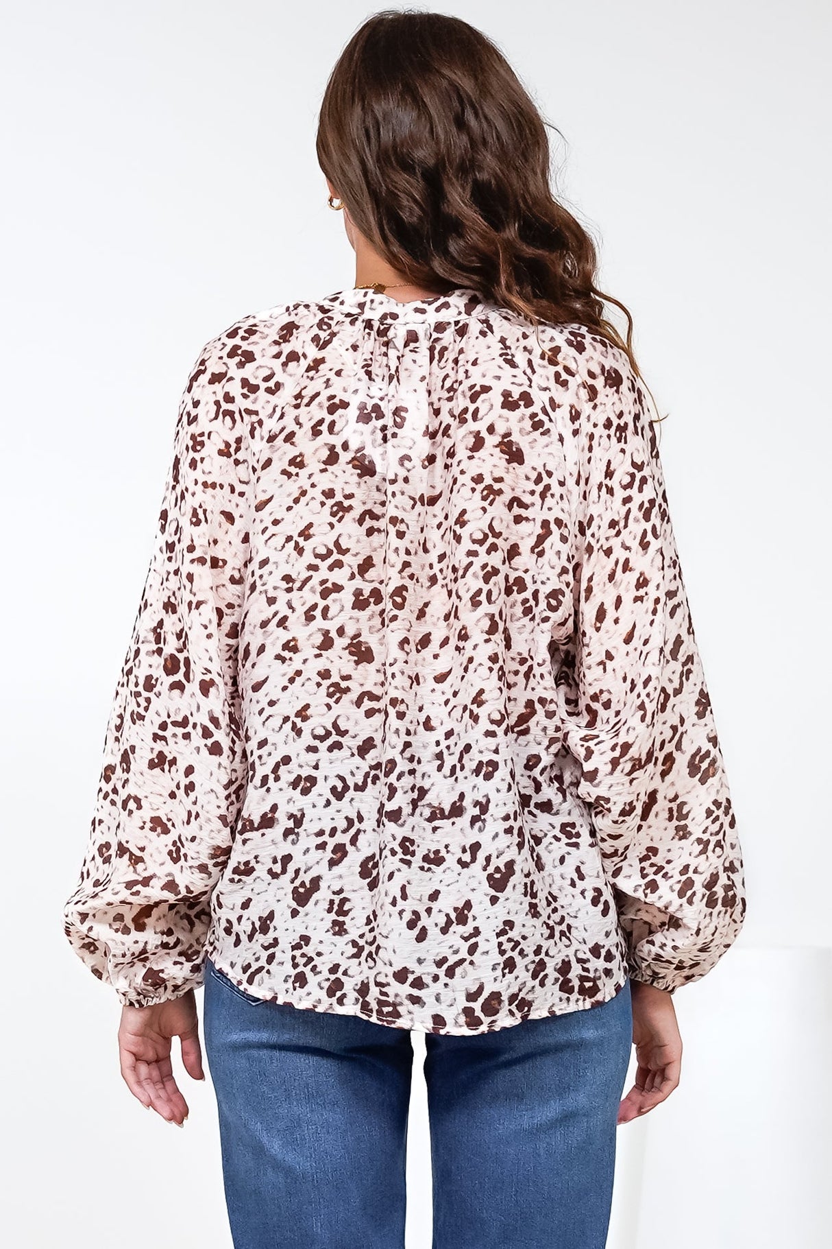 Bedella Top - Mandarin Collar Long Sleeve Button Front Blouse in Sima Print