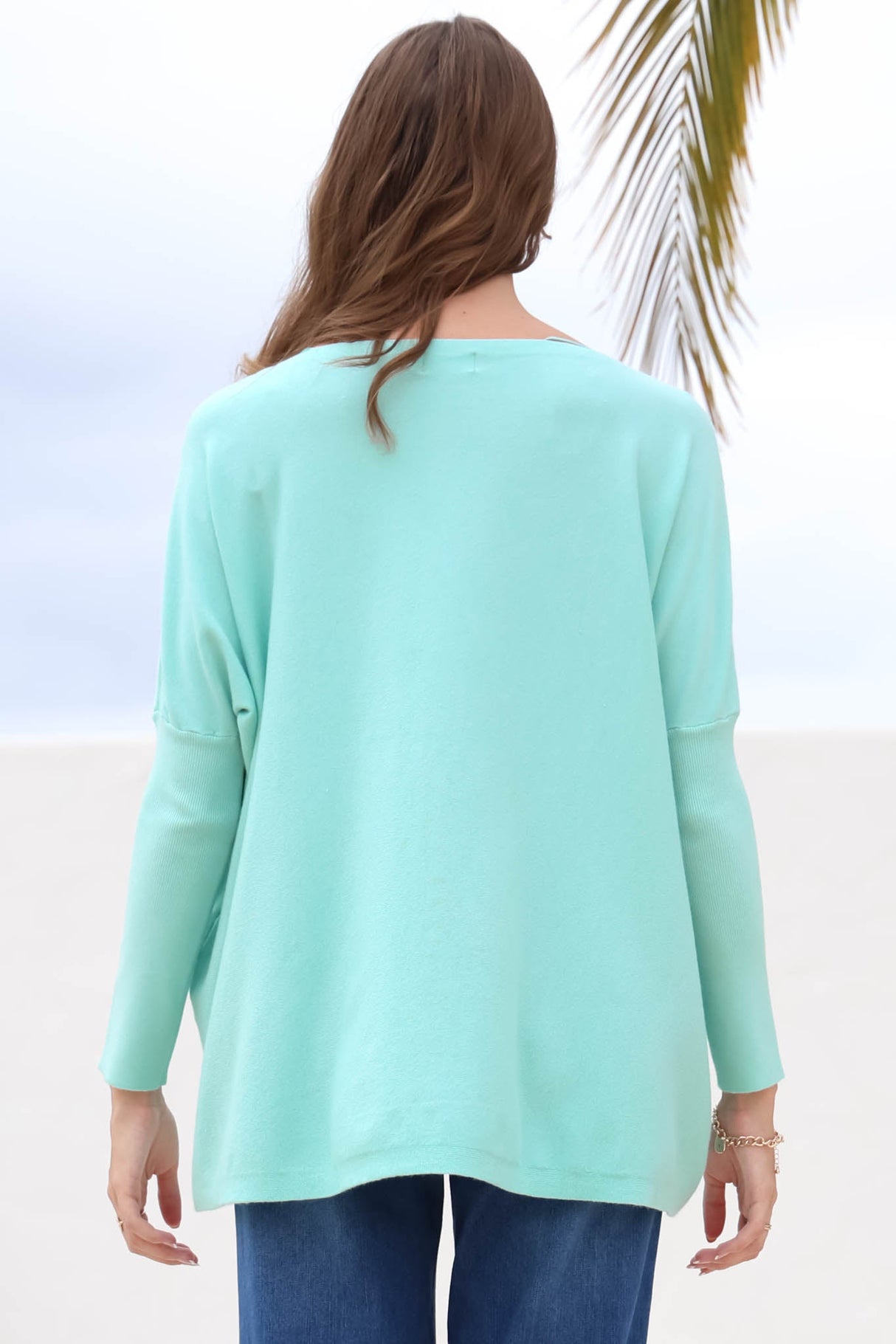 Belinda Knit Top - Boat Neckline Boxy Batwing Top in Light Blue