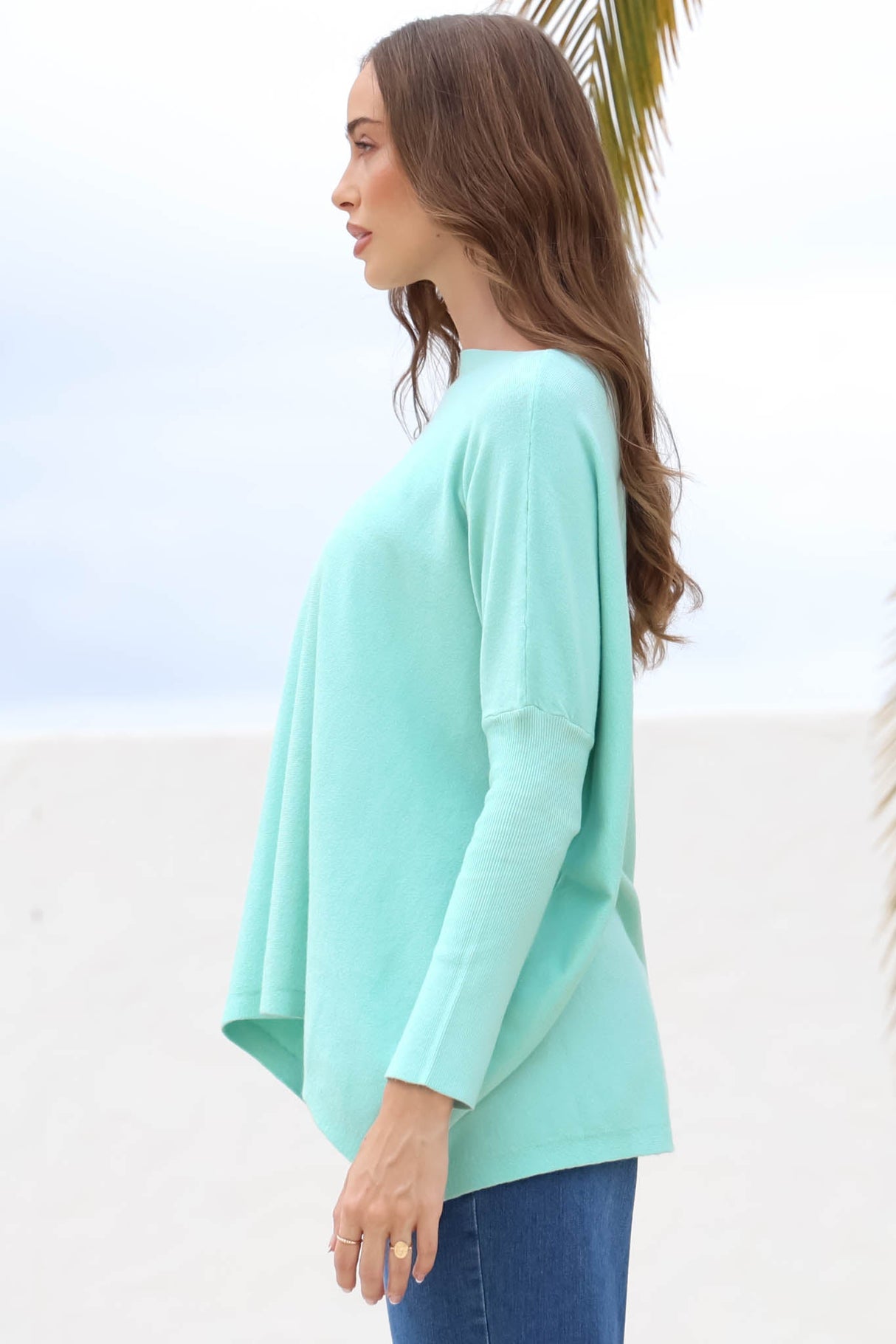 Belinda Knit Top - Boat Neckline Boxy Batwing Top in Light Blue