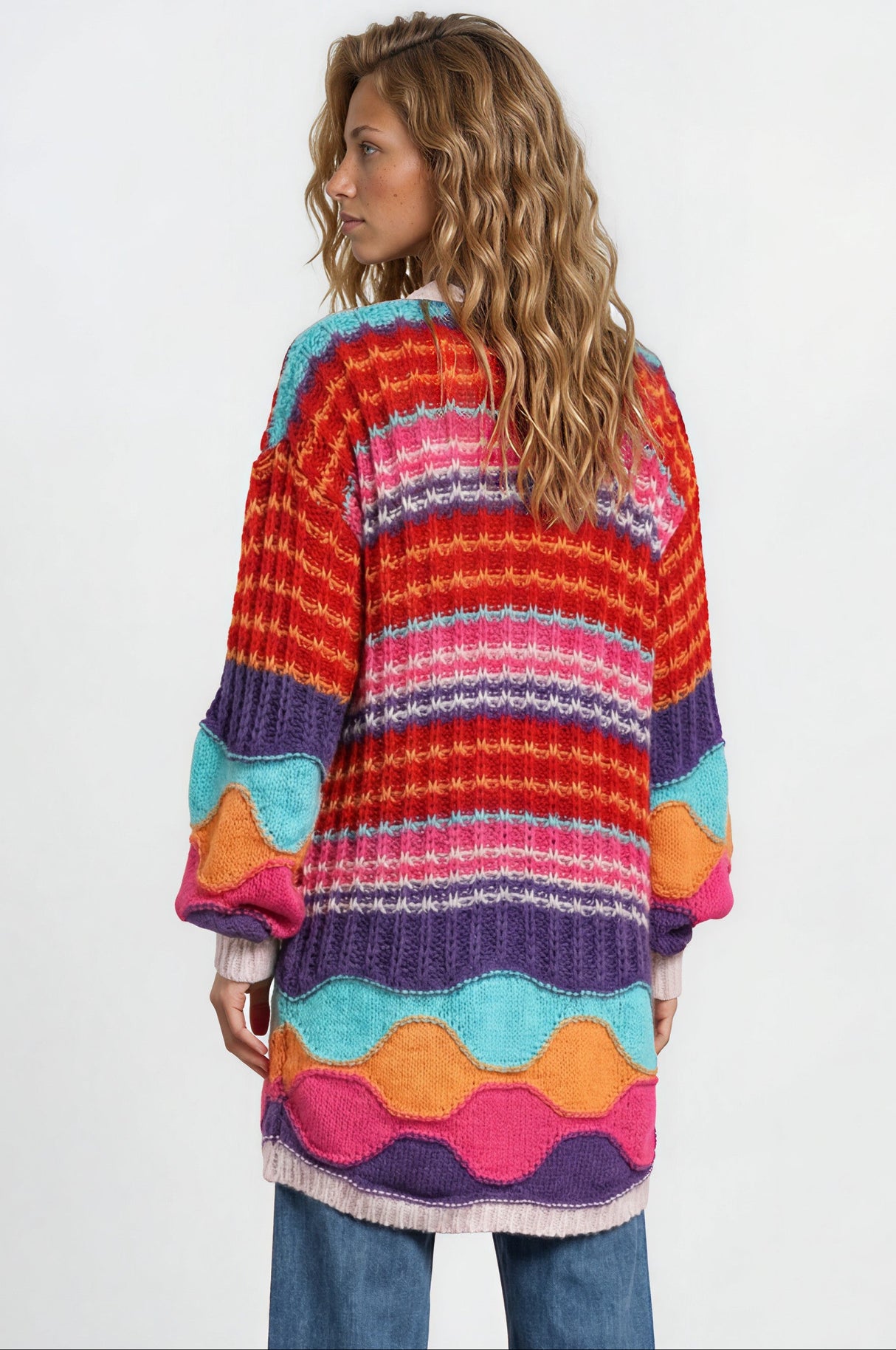 Model wearing Bellatrix Cardigan in Pink from Salty Crush