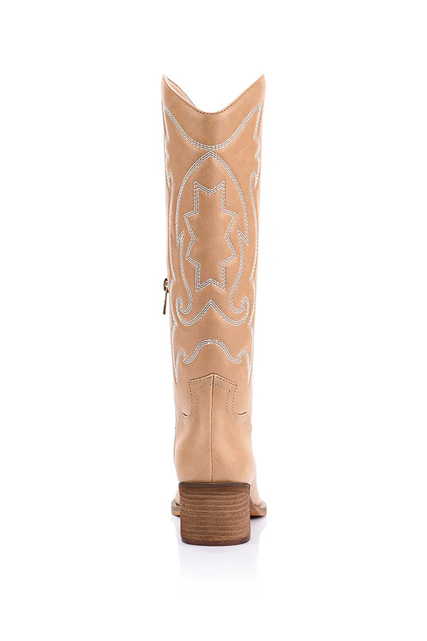 Bentley Embroidered Cowboy Boots- Biscuit